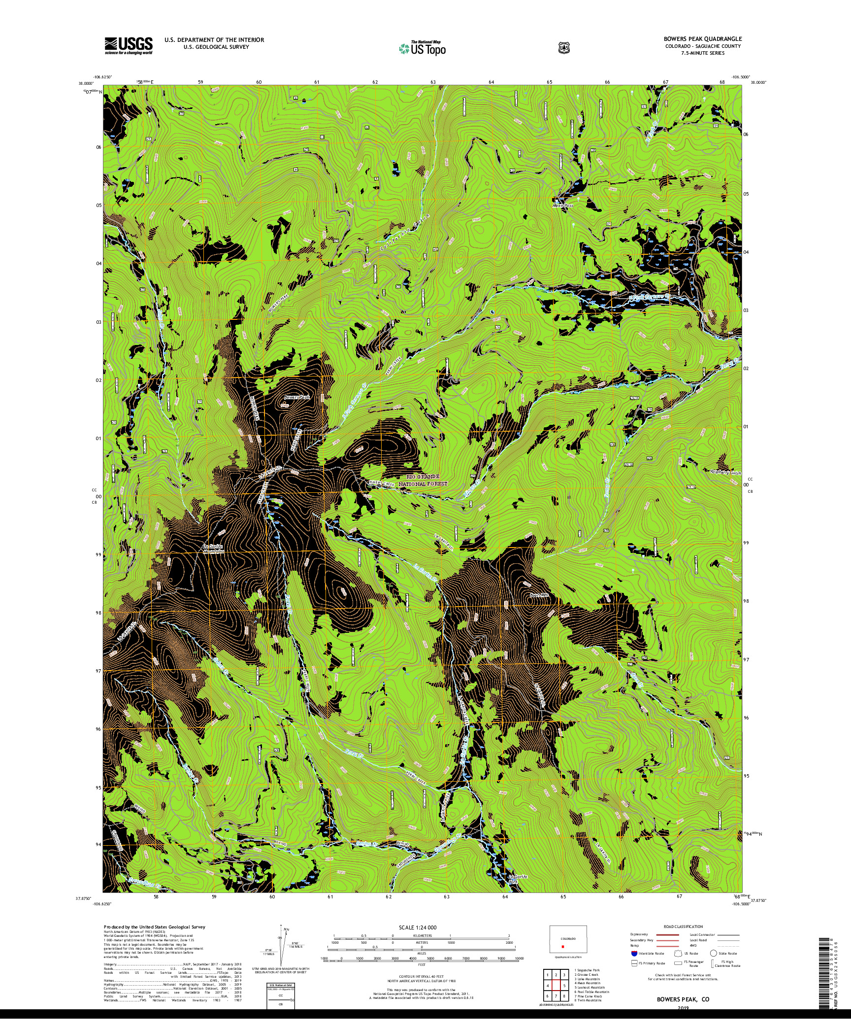 USGS US TOPO 7.5-MINUTE MAP FOR BOWERS PEAK, CO 2019