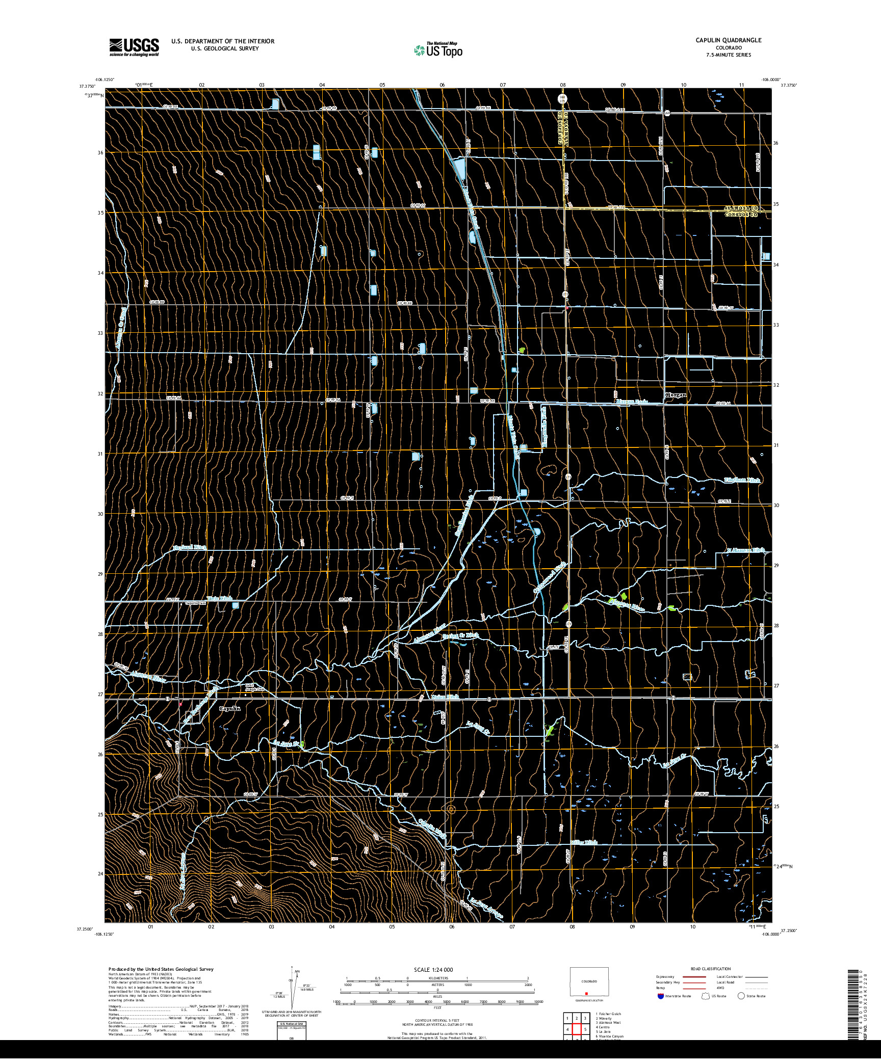 USGS US TOPO 7.5-MINUTE MAP FOR CAPULIN, CO 2019