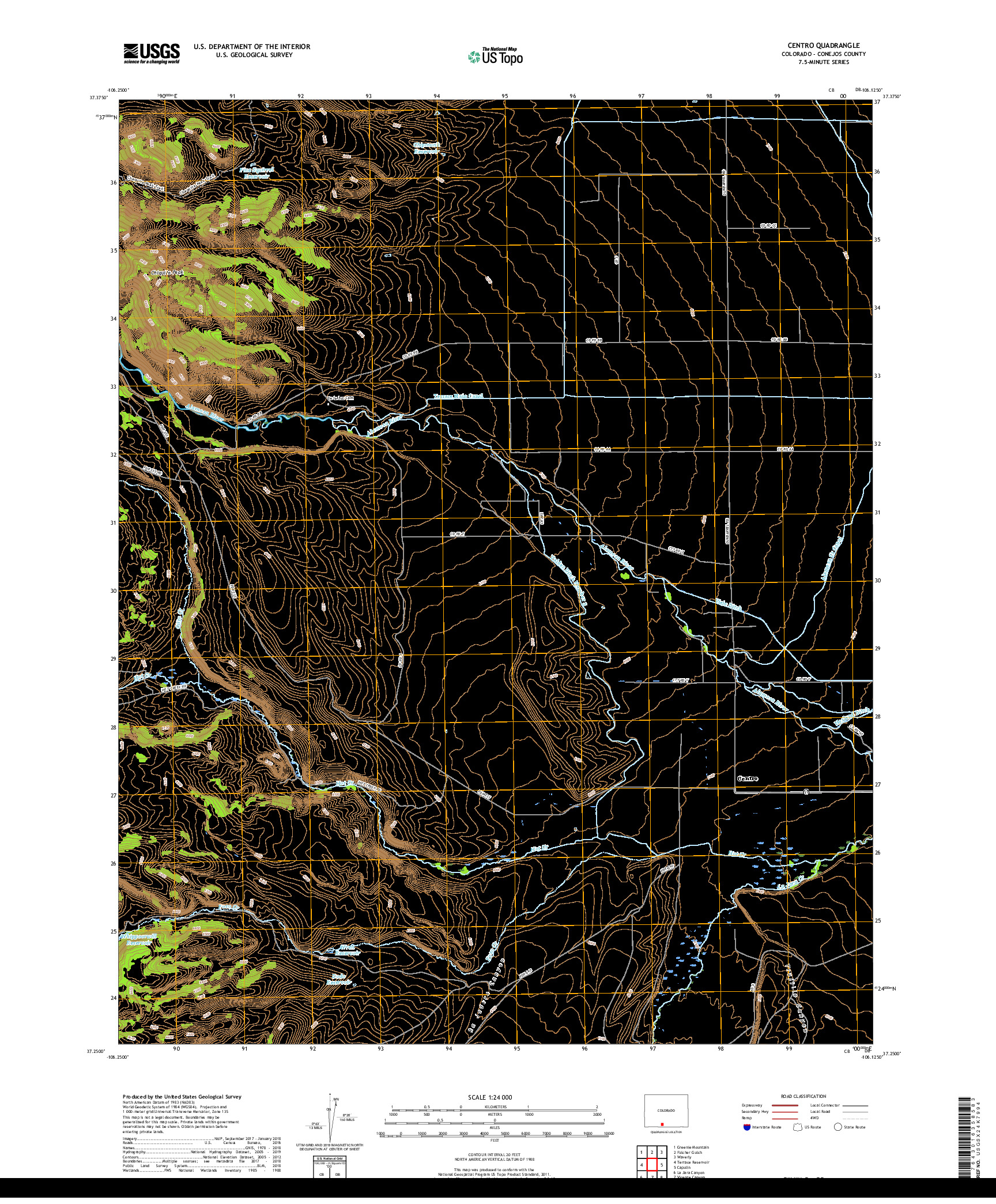 USGS US TOPO 7.5-MINUTE MAP FOR CENTRO, CO 2019