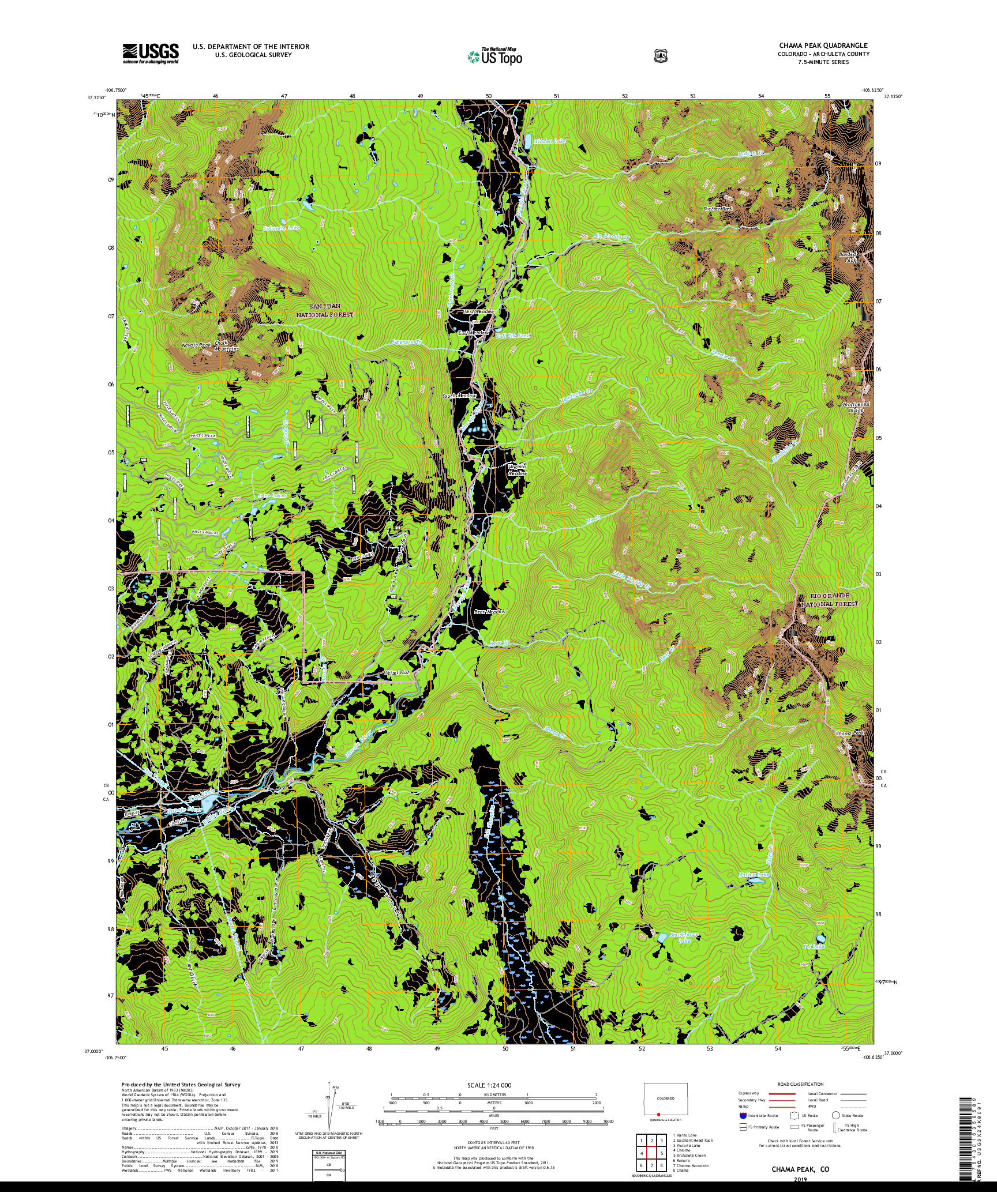 USGS US TOPO 7.5-MINUTE MAP FOR CHAMA PEAK, CO 2019