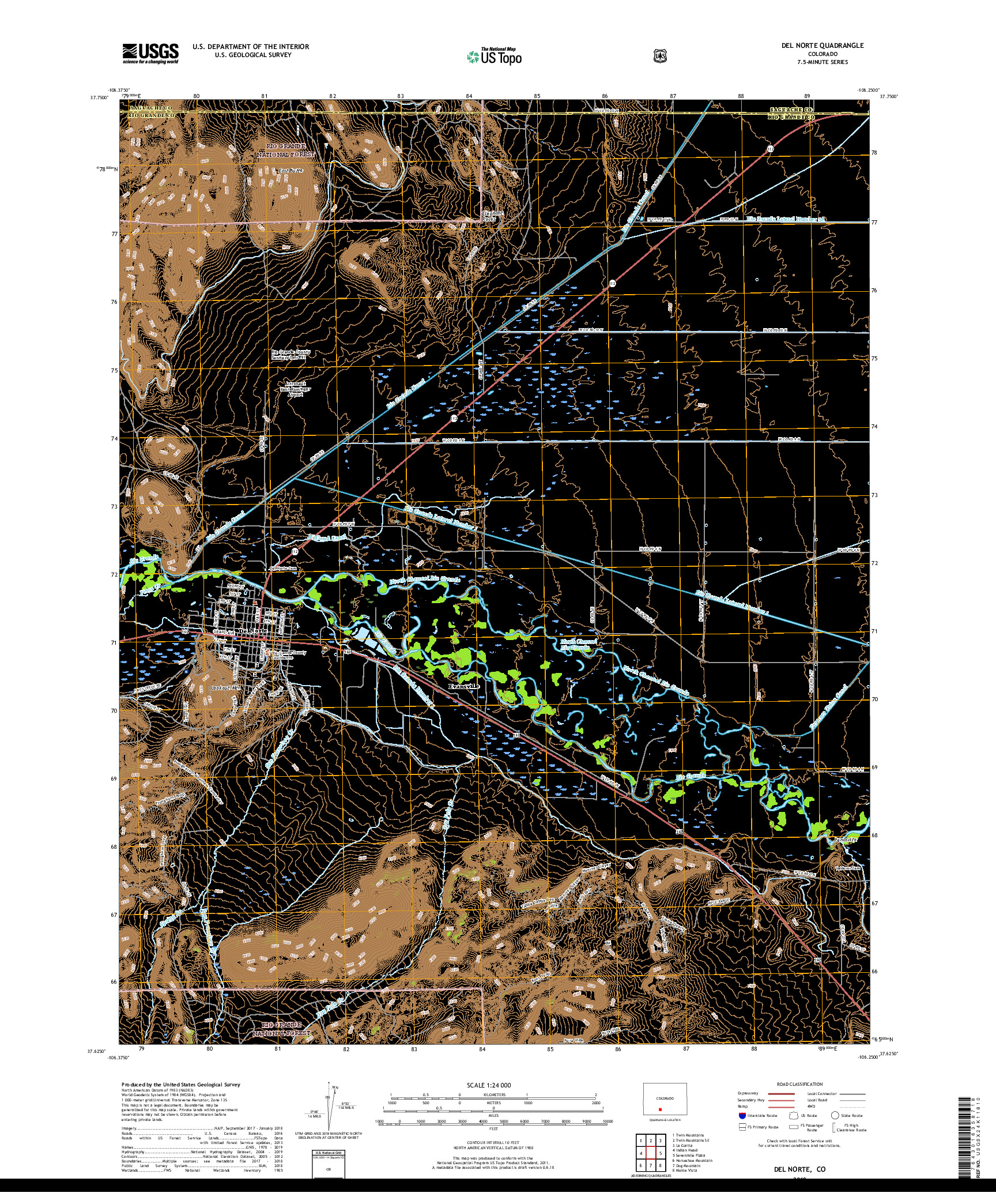 USGS US TOPO 7.5-MINUTE MAP FOR DEL NORTE, CO 2019