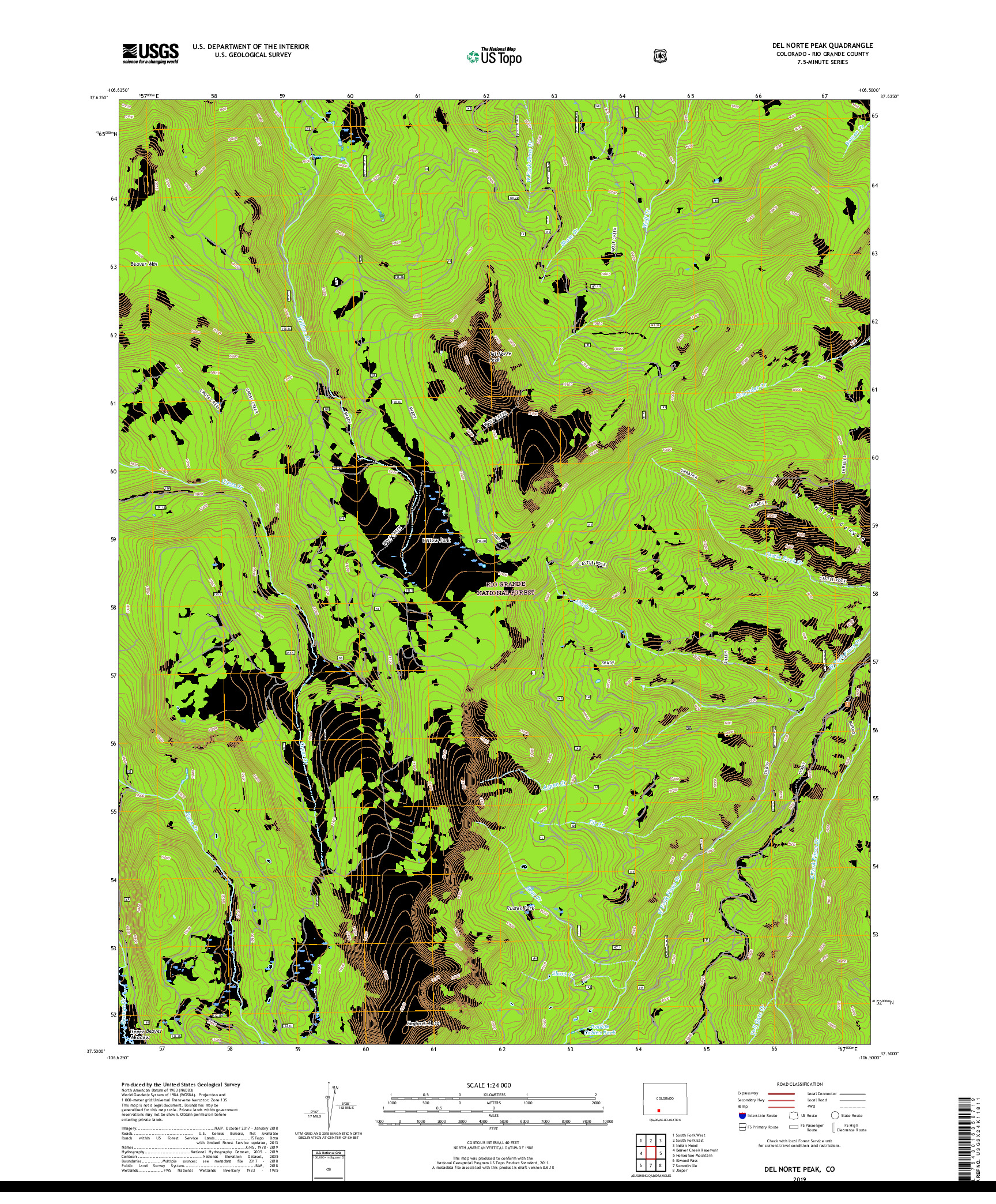 USGS US TOPO 7.5-MINUTE MAP FOR DEL NORTE PEAK, CO 2019