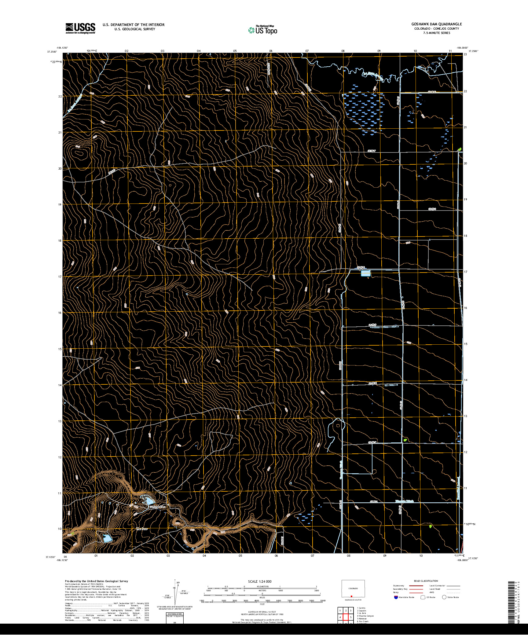 USGS US TOPO 7.5-MINUTE MAP FOR GOSHAWK DAM, CO 2019