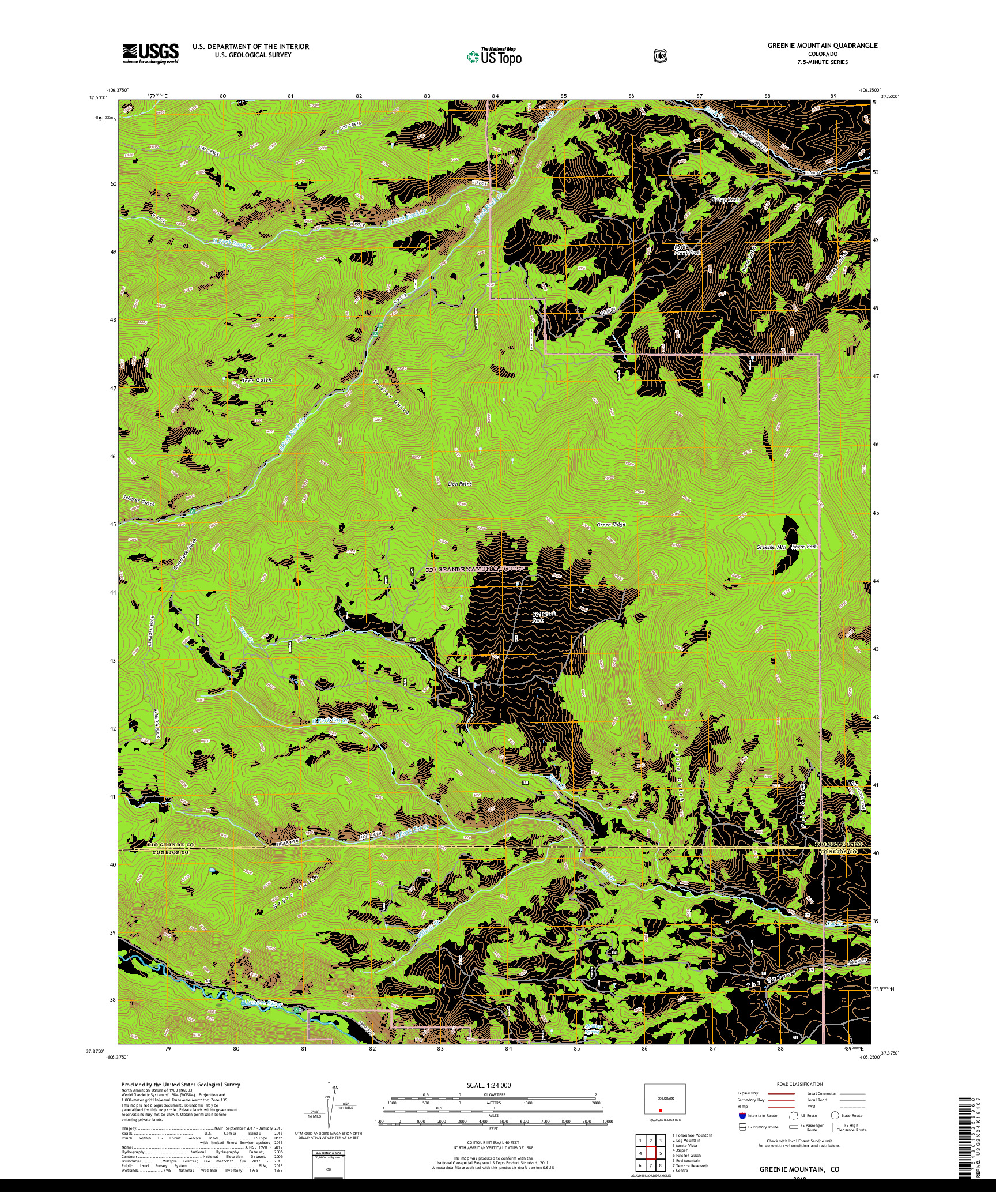 USGS US TOPO 7.5-MINUTE MAP FOR GREENIE MOUNTAIN, CO 2019