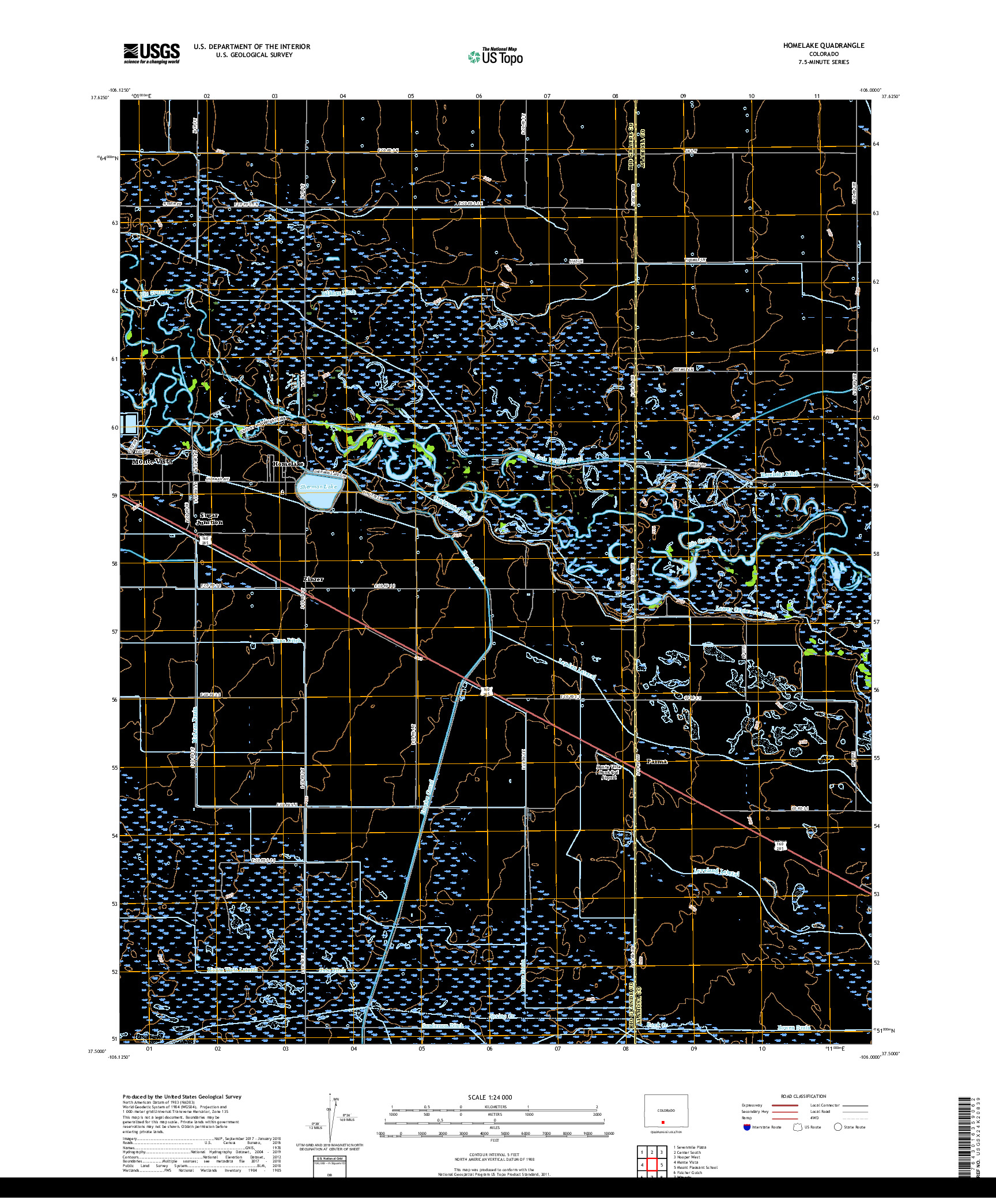 USGS US TOPO 7.5-MINUTE MAP FOR HOMELAKE, CO 2019
