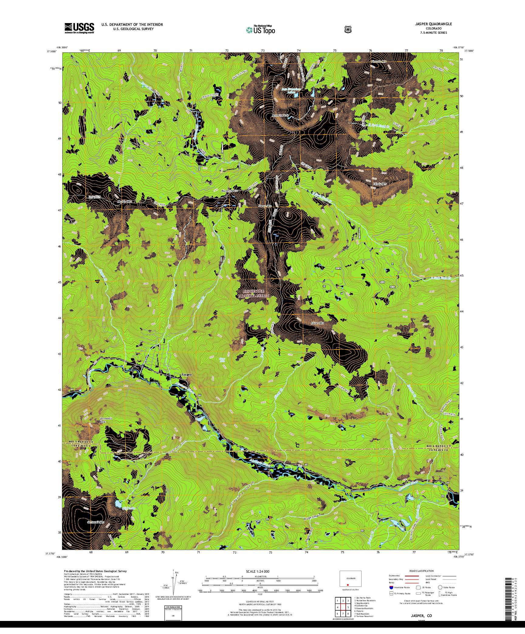 USGS US TOPO 7.5-MINUTE MAP FOR JASPER, CO 2019