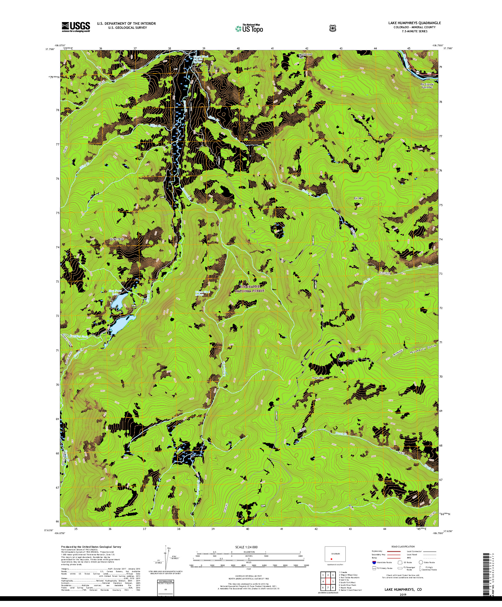 USGS US TOPO 7.5-MINUTE MAP FOR LAKE HUMPHREYS, CO 2019