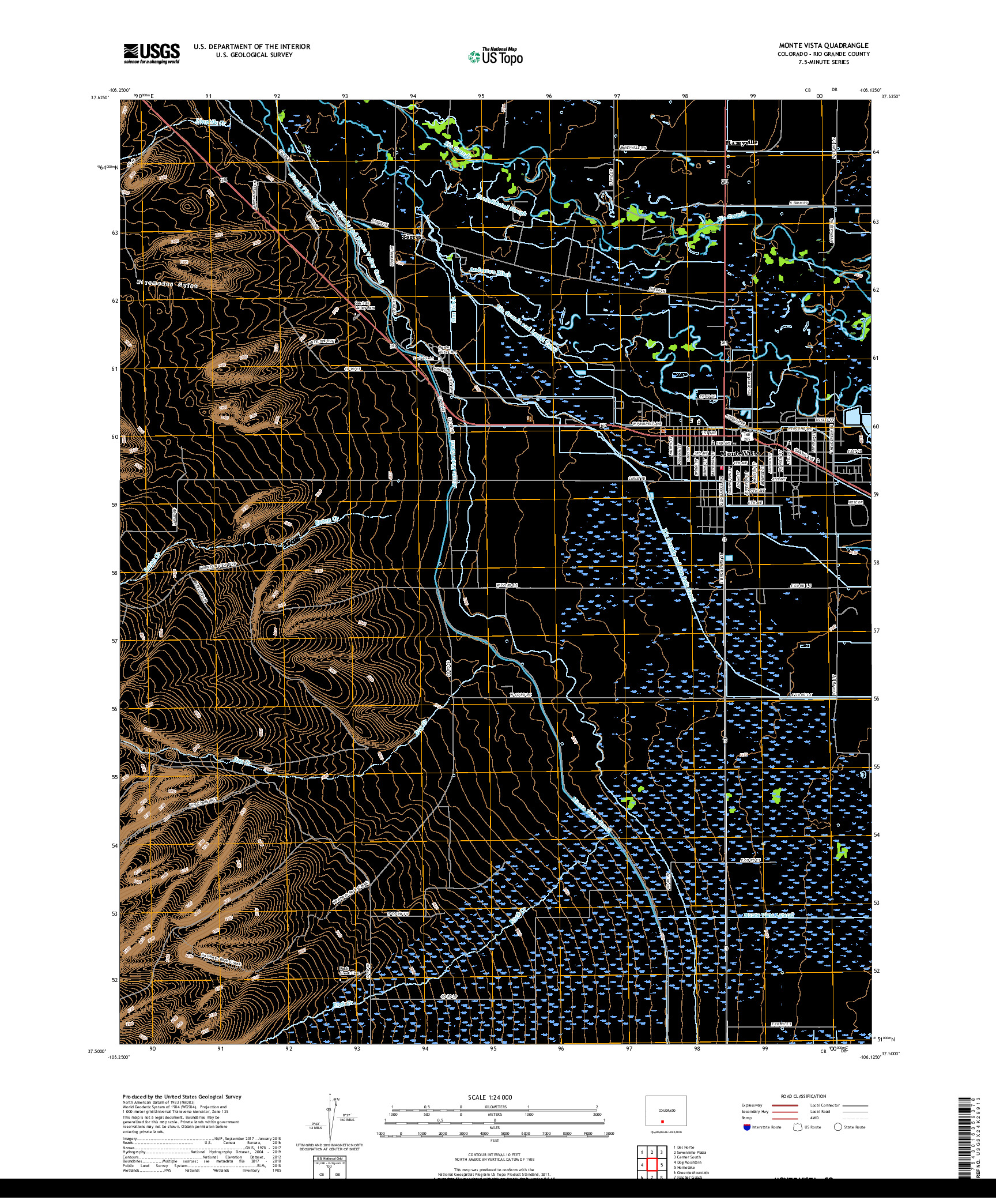 USGS US TOPO 7.5-MINUTE MAP FOR MONTE VISTA, CO 2019