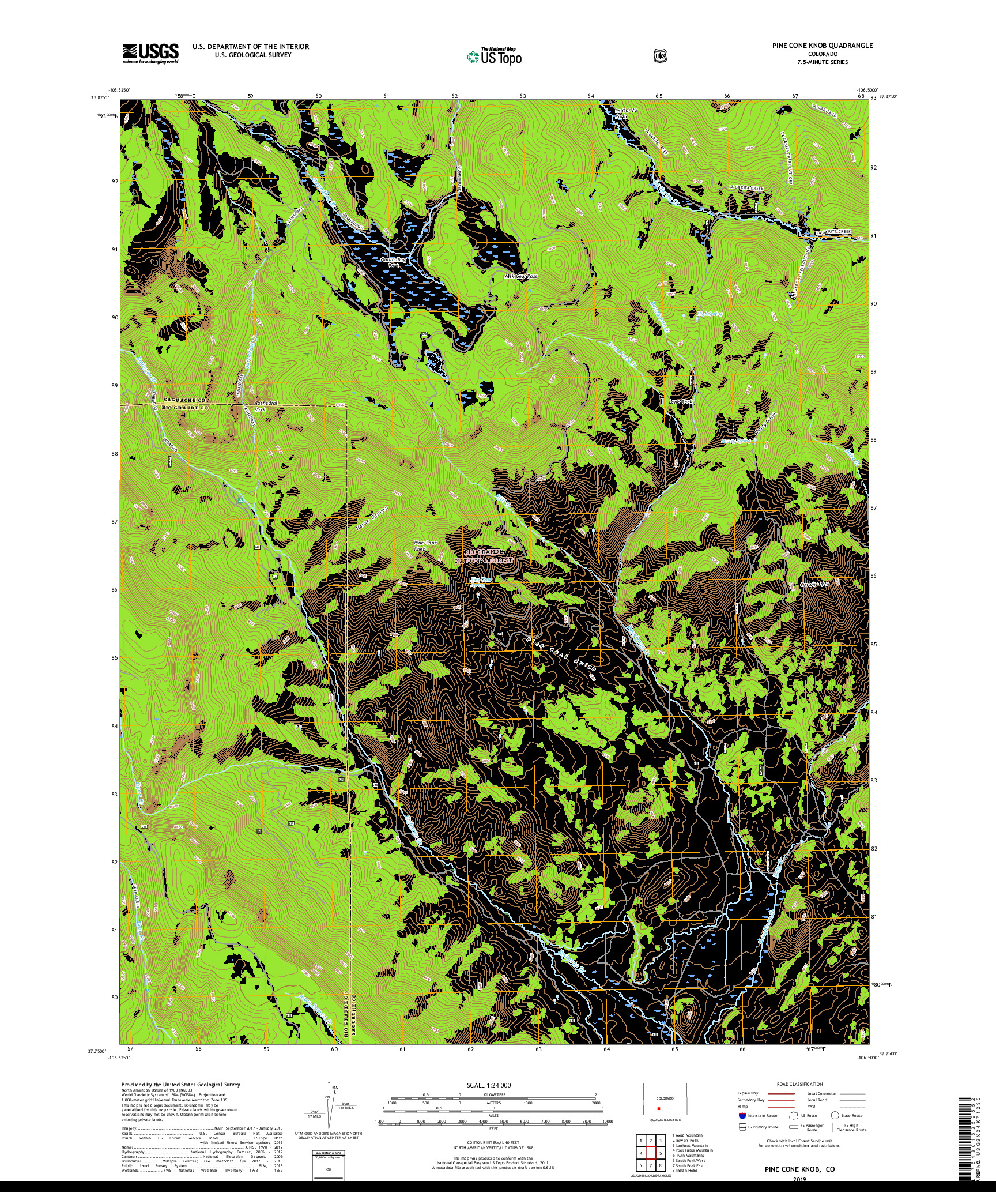 USGS US TOPO 7.5-MINUTE MAP FOR PINE CONE KNOB, CO 2019