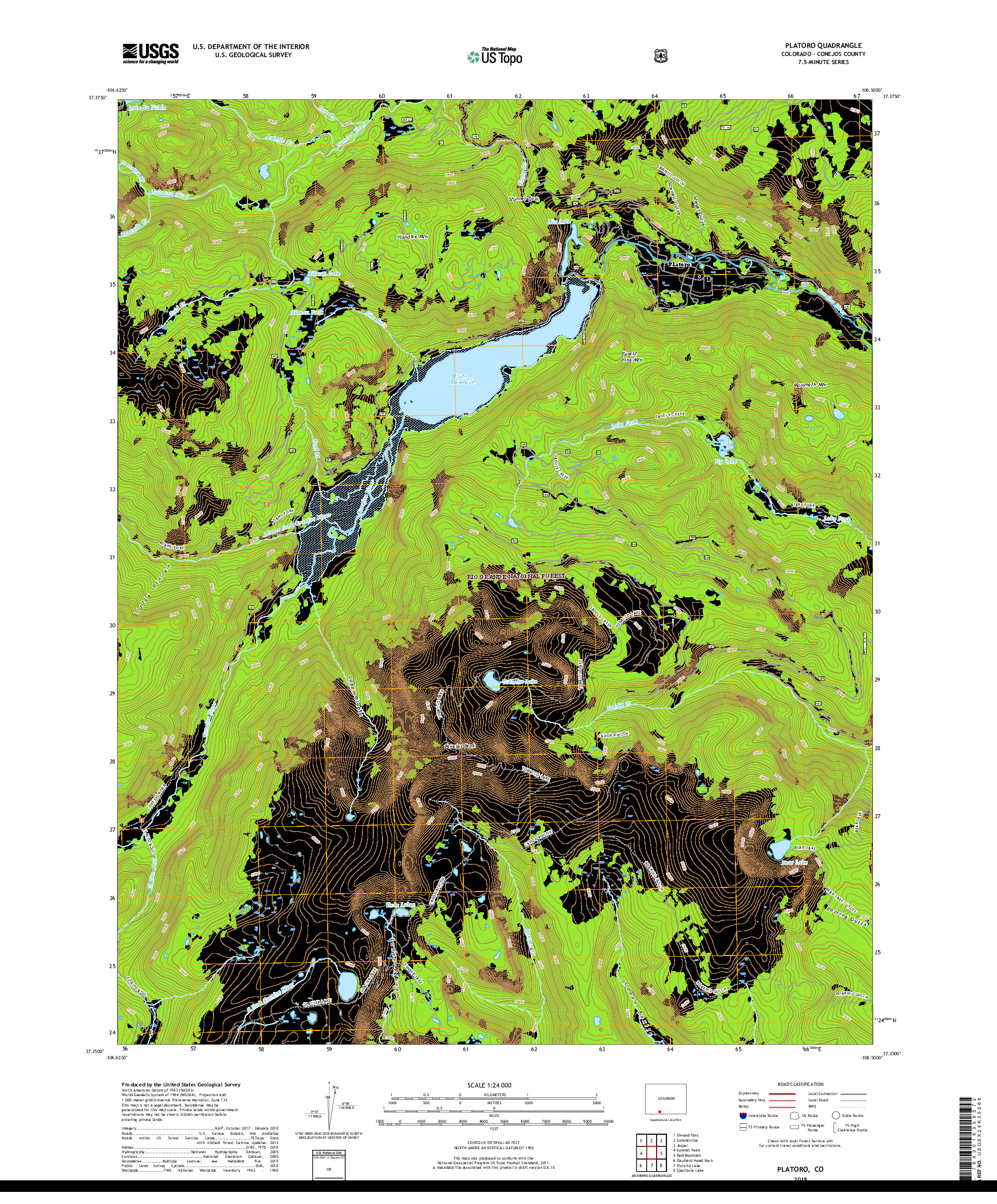 USGS US TOPO 7.5-MINUTE MAP FOR PLATORO, CO 2019