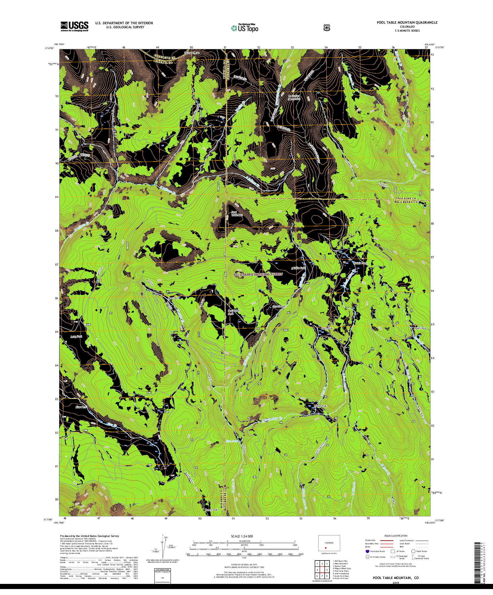 USGS US TOPO 7.5-MINUTE MAP FOR POOL TABLE MOUNTAIN, CO 2019