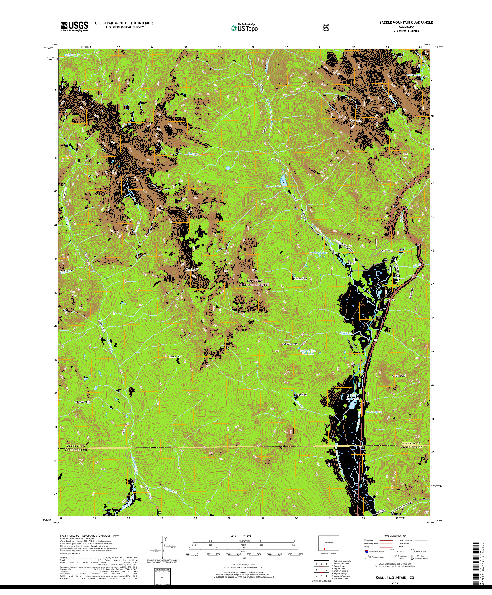 USGS US TOPO 7.5-MINUTE MAP FOR SADDLE MOUNTAIN, CO 2019