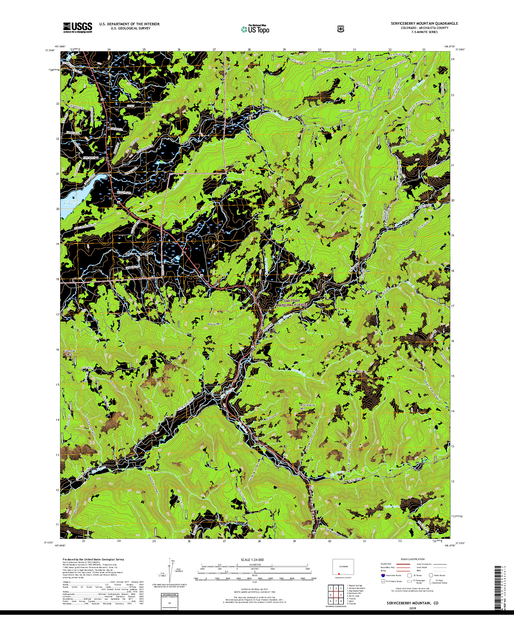 USGS US TOPO 7.5-MINUTE MAP FOR SERVICEBERRY MOUNTAIN, CO 2019