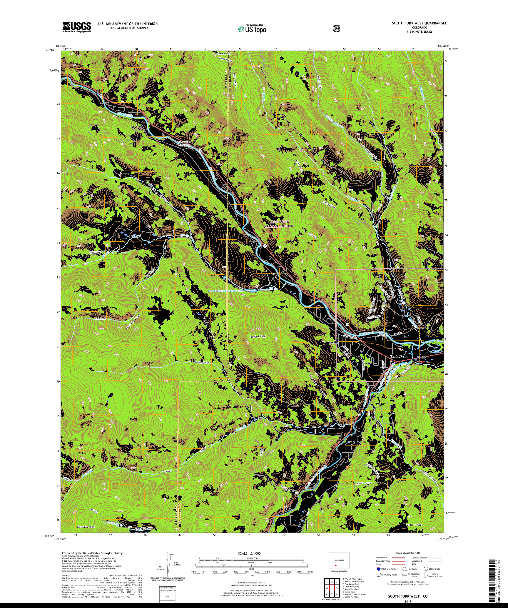 USGS US TOPO 7.5-MINUTE MAP FOR SOUTH FORK WEST, CO 2019