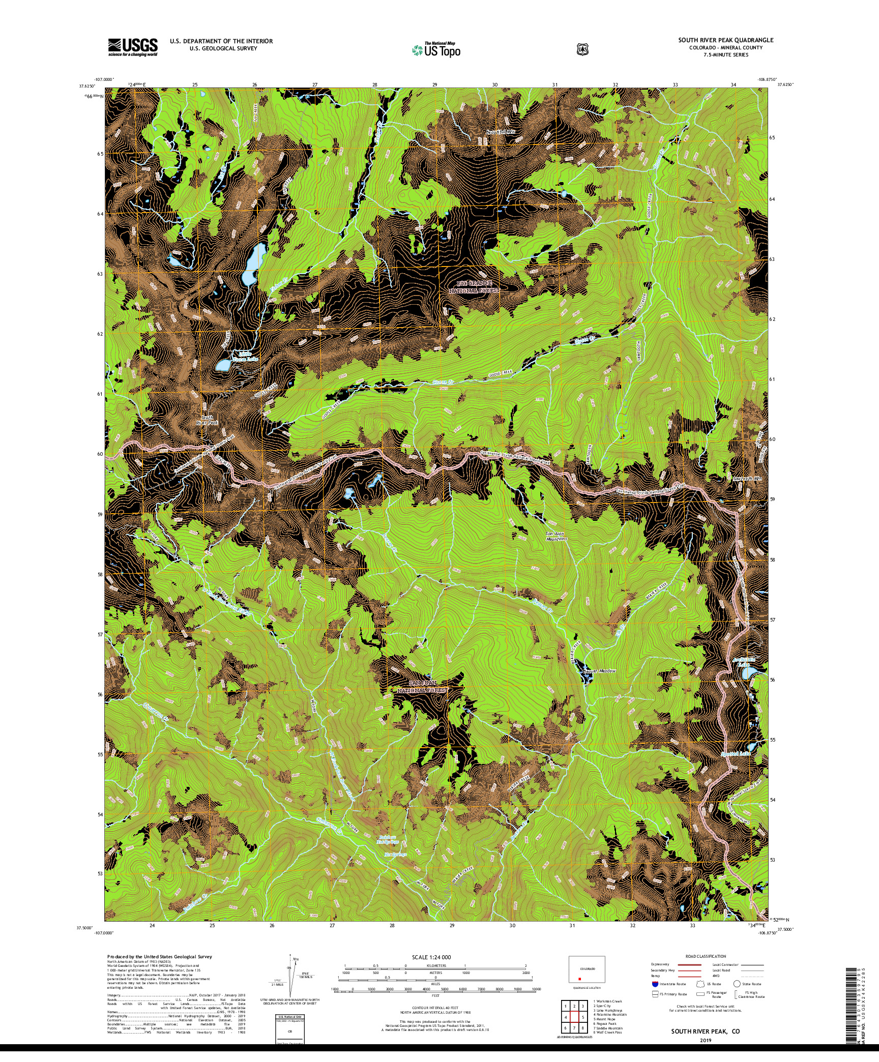 USGS US TOPO 7.5-MINUTE MAP FOR SOUTH RIVER PEAK, CO 2019