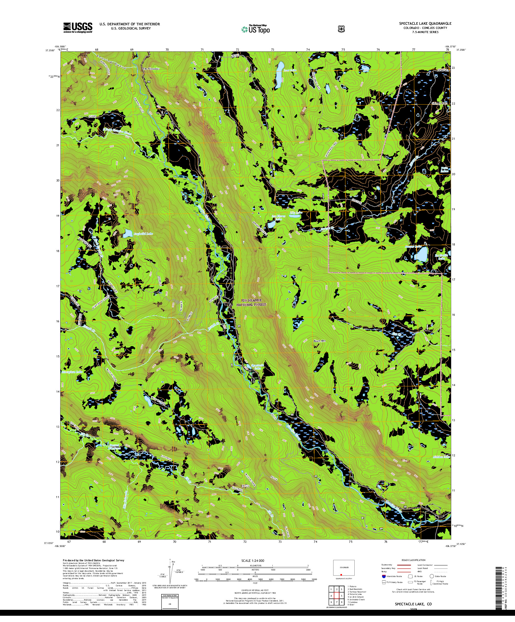 USGS US TOPO 7.5-MINUTE MAP FOR SPECTACLE LAKE, CO 2019