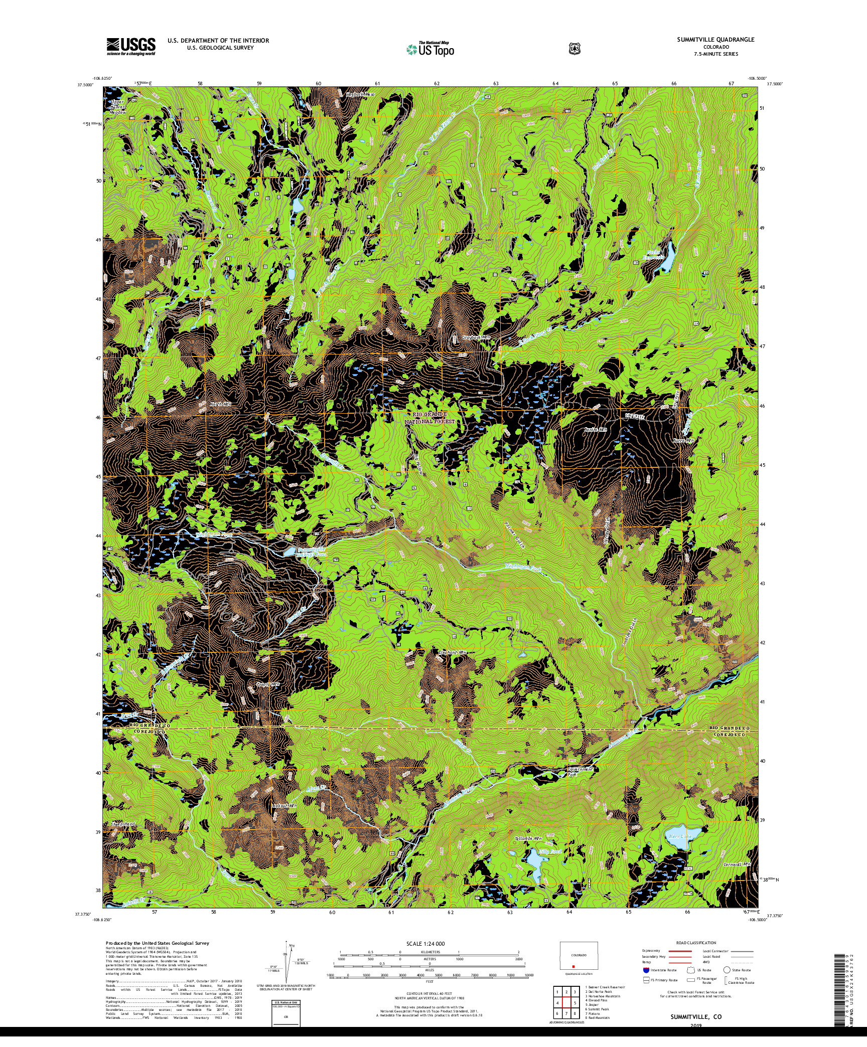 USGS US TOPO 7.5-MINUTE MAP FOR SUMMITVILLE, CO 2019