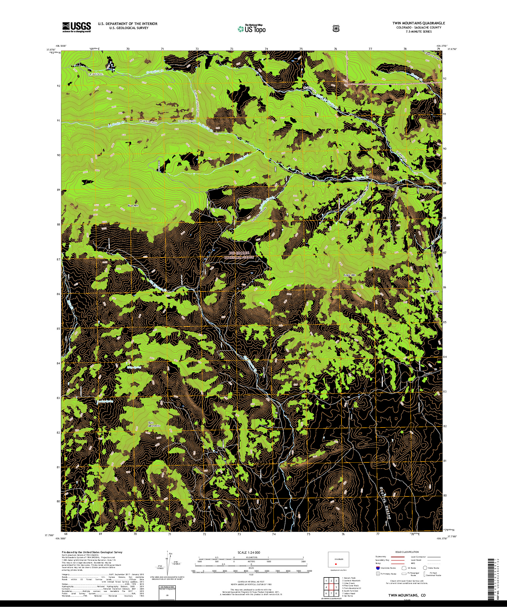 USGS US TOPO 7.5-MINUTE MAP FOR TWIN MOUNTAINS, CO 2019