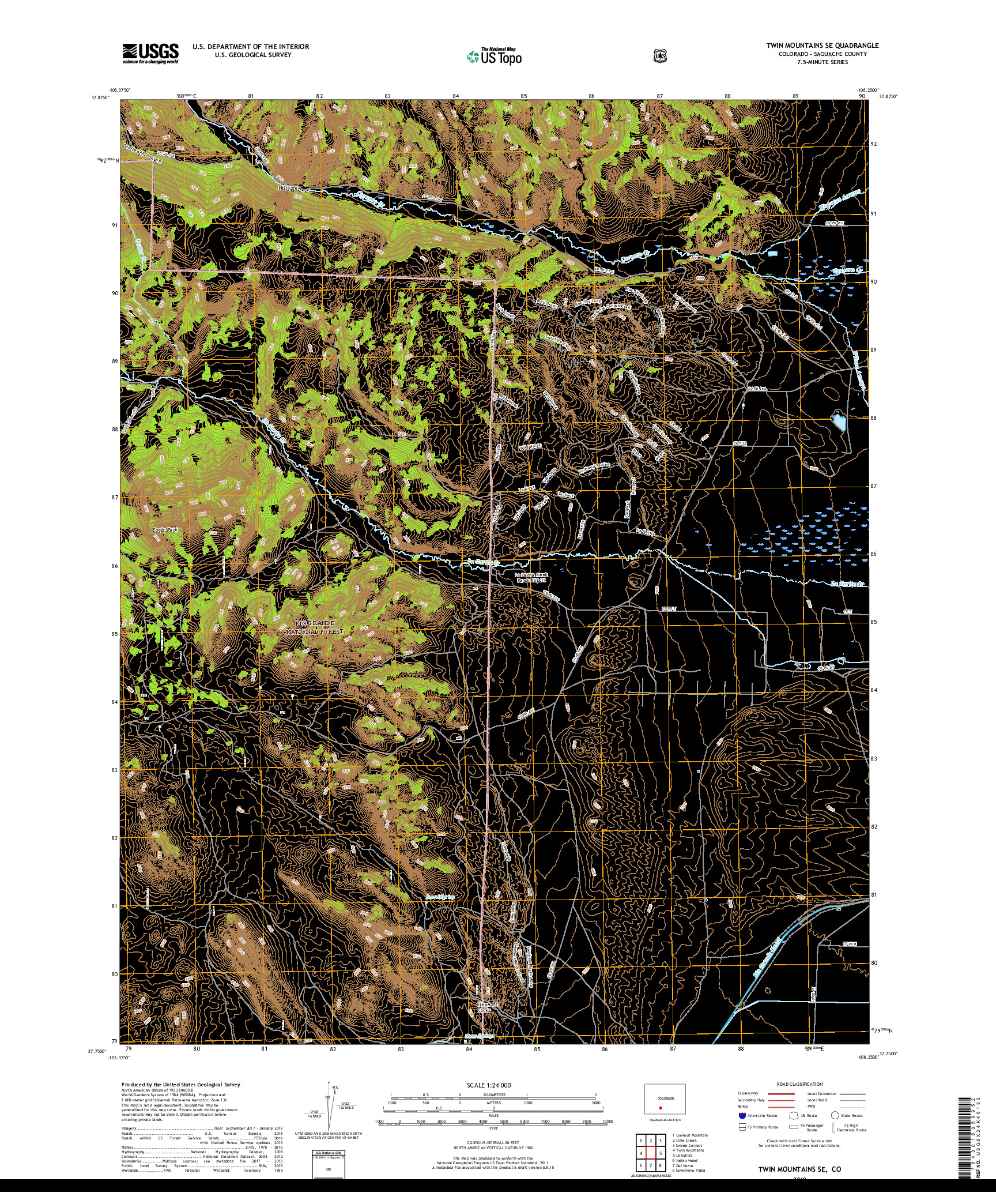 USGS US TOPO 7.5-MINUTE MAP FOR TWIN MOUNTAINS SE, CO 2019