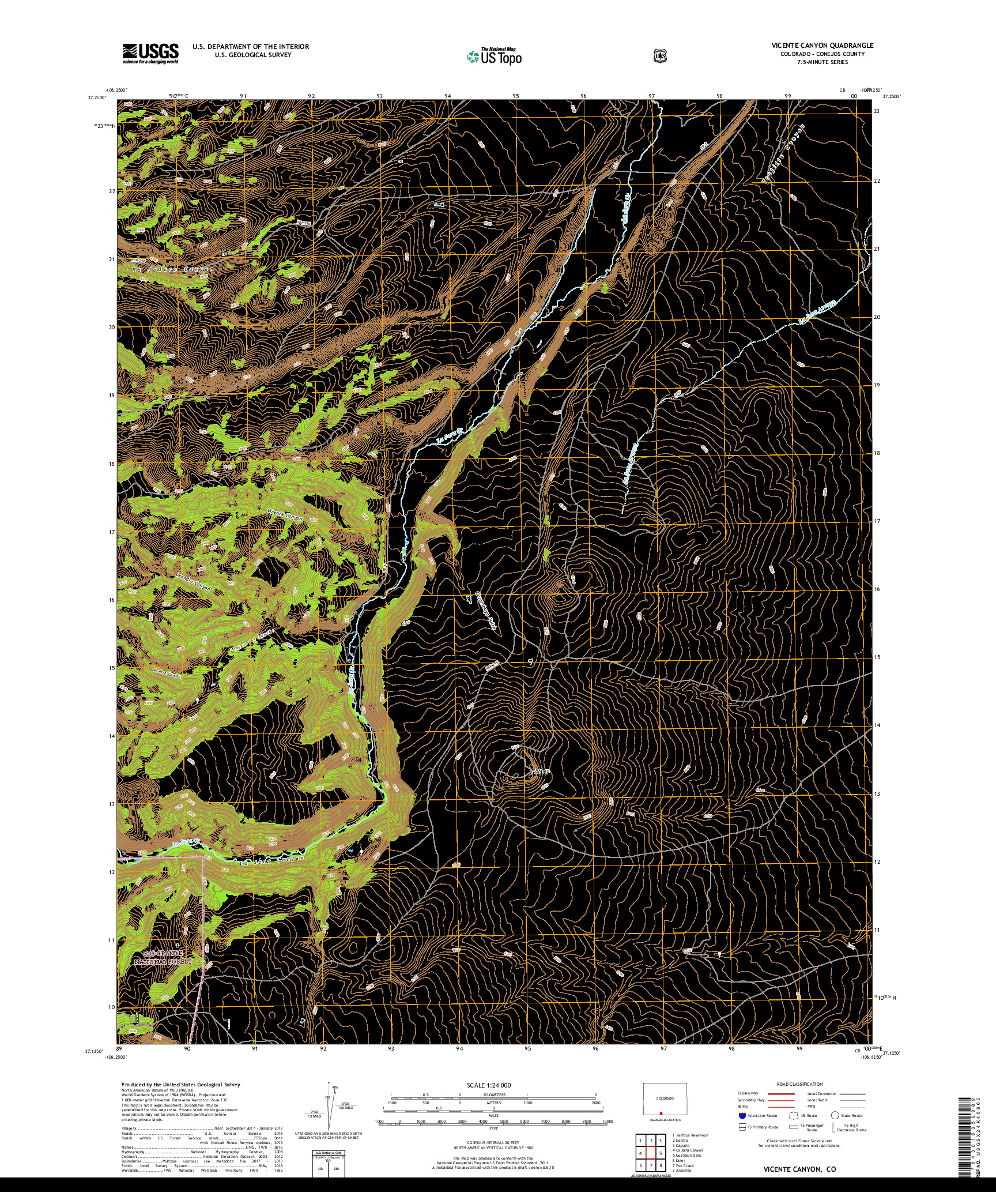 USGS US TOPO 7.5-MINUTE MAP FOR VICENTE CANYON, CO 2019