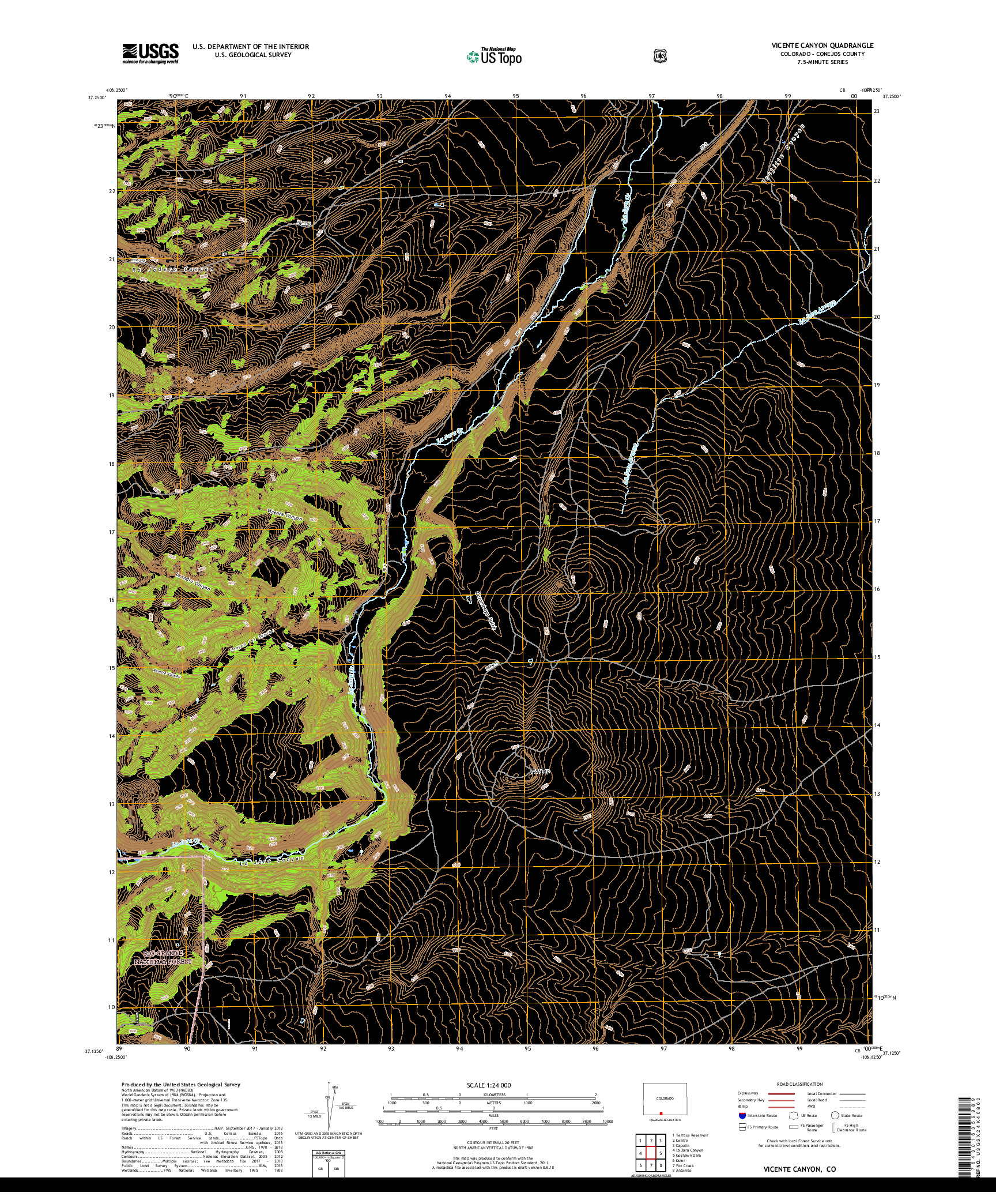 USGS US TOPO 7.5-MINUTE MAP FOR VICENTE CANYON, CO 2019
