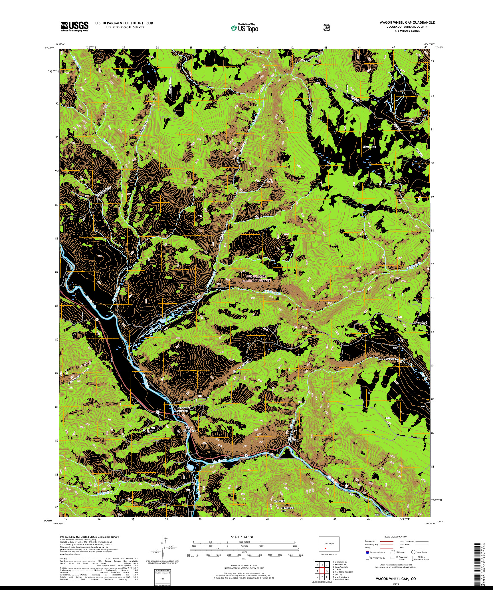 USGS US TOPO 7.5-MINUTE MAP FOR WAGON WHEEL GAP, CO 2019