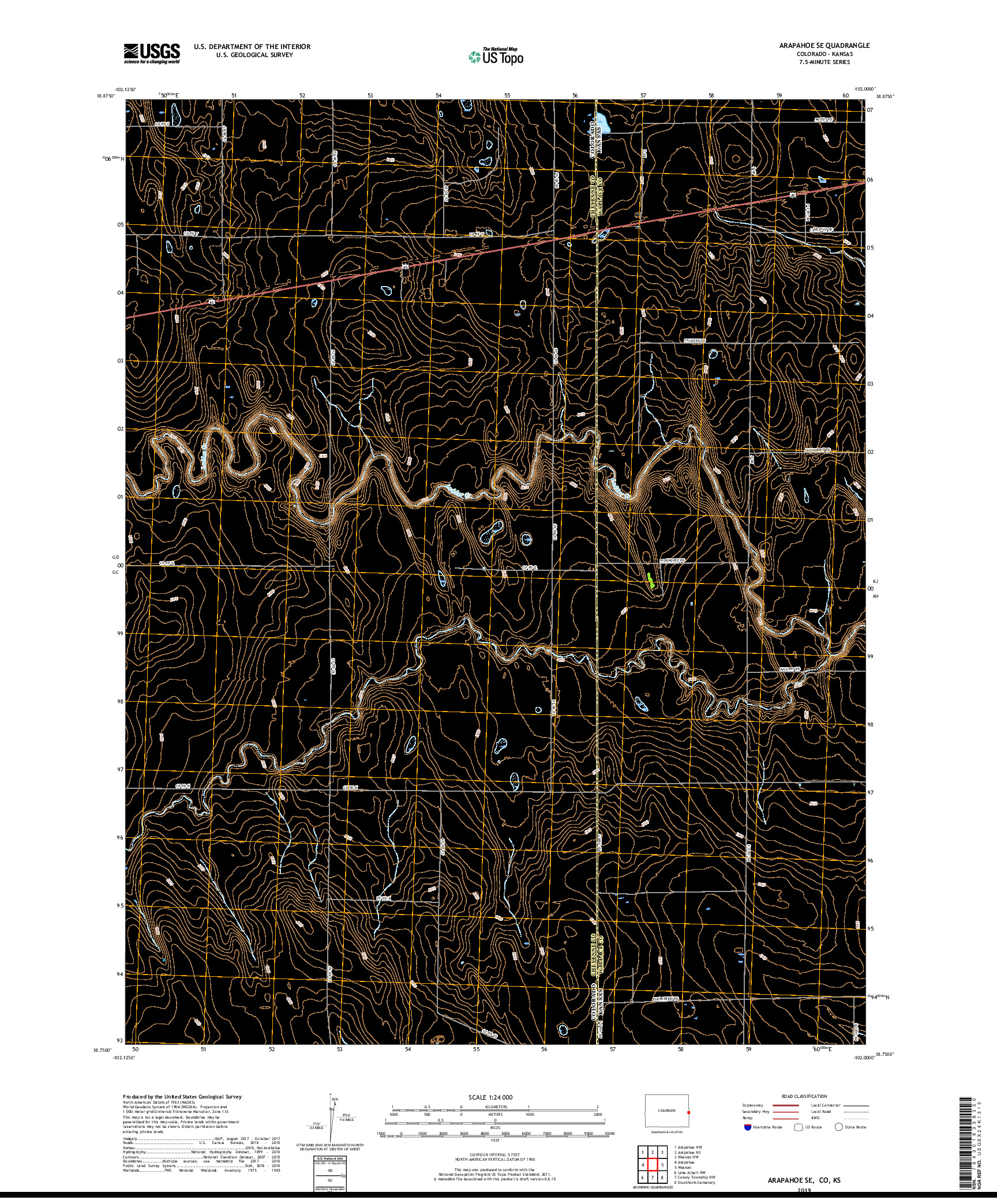 USGS US TOPO 7.5-MINUTE MAP FOR ARAPAHOE SE, CO,KS 2019