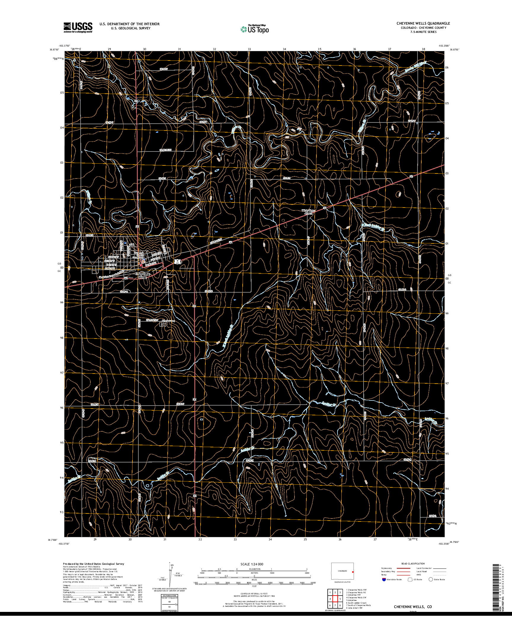 USGS US TOPO 7.5-MINUTE MAP FOR CHEYENNE WELLS, CO 2019