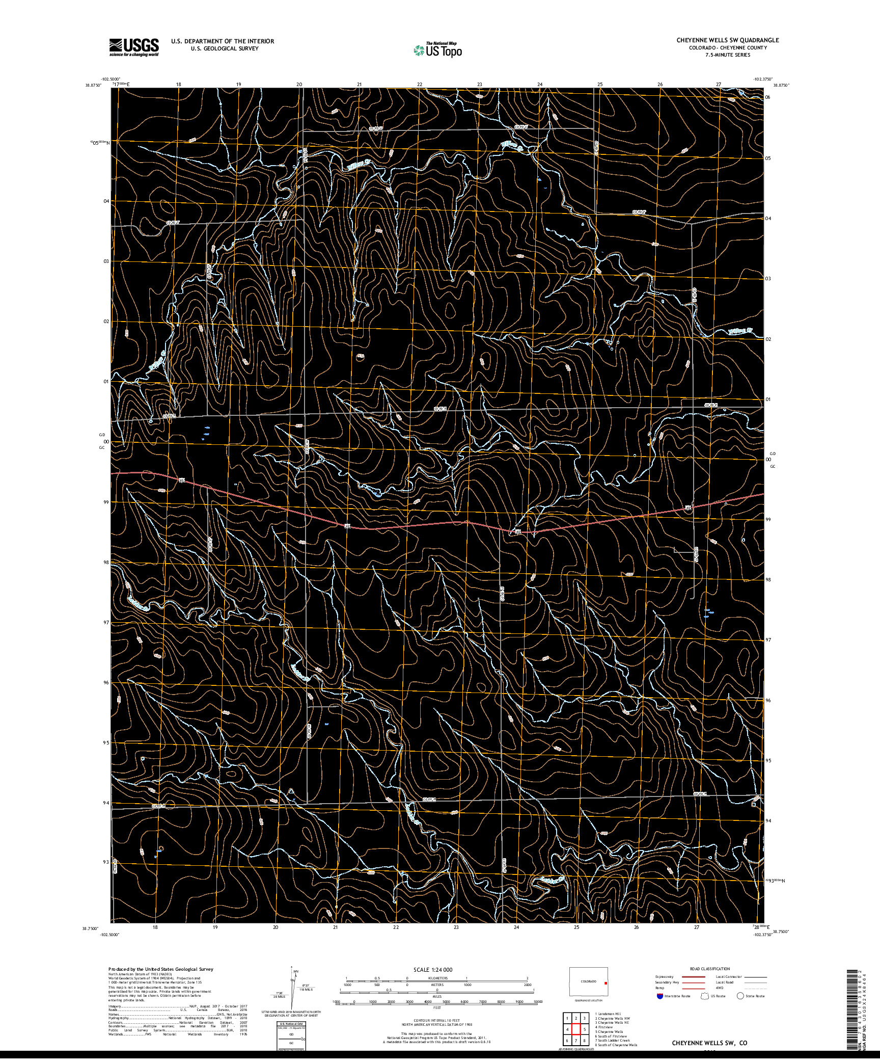 USGS US TOPO 7.5-MINUTE MAP FOR CHEYENNE WELLS SW, CO 2019