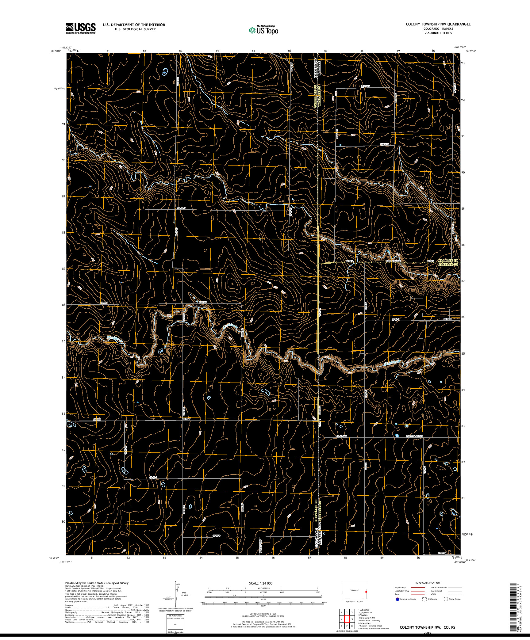 USGS US TOPO 7.5-MINUTE MAP FOR COLONY TOWNSHIP NW, CO,KS 2019