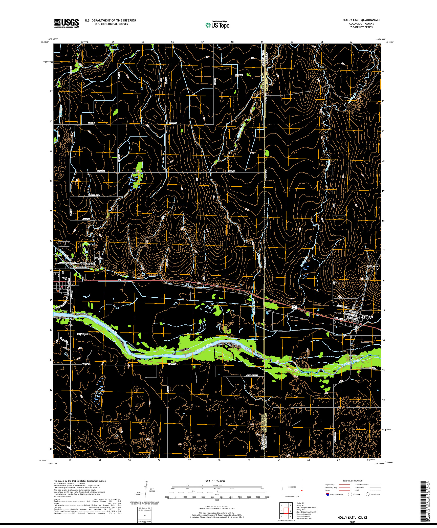 USGS US TOPO 7.5-MINUTE MAP FOR HOLLY EAST, CO,KS 2019