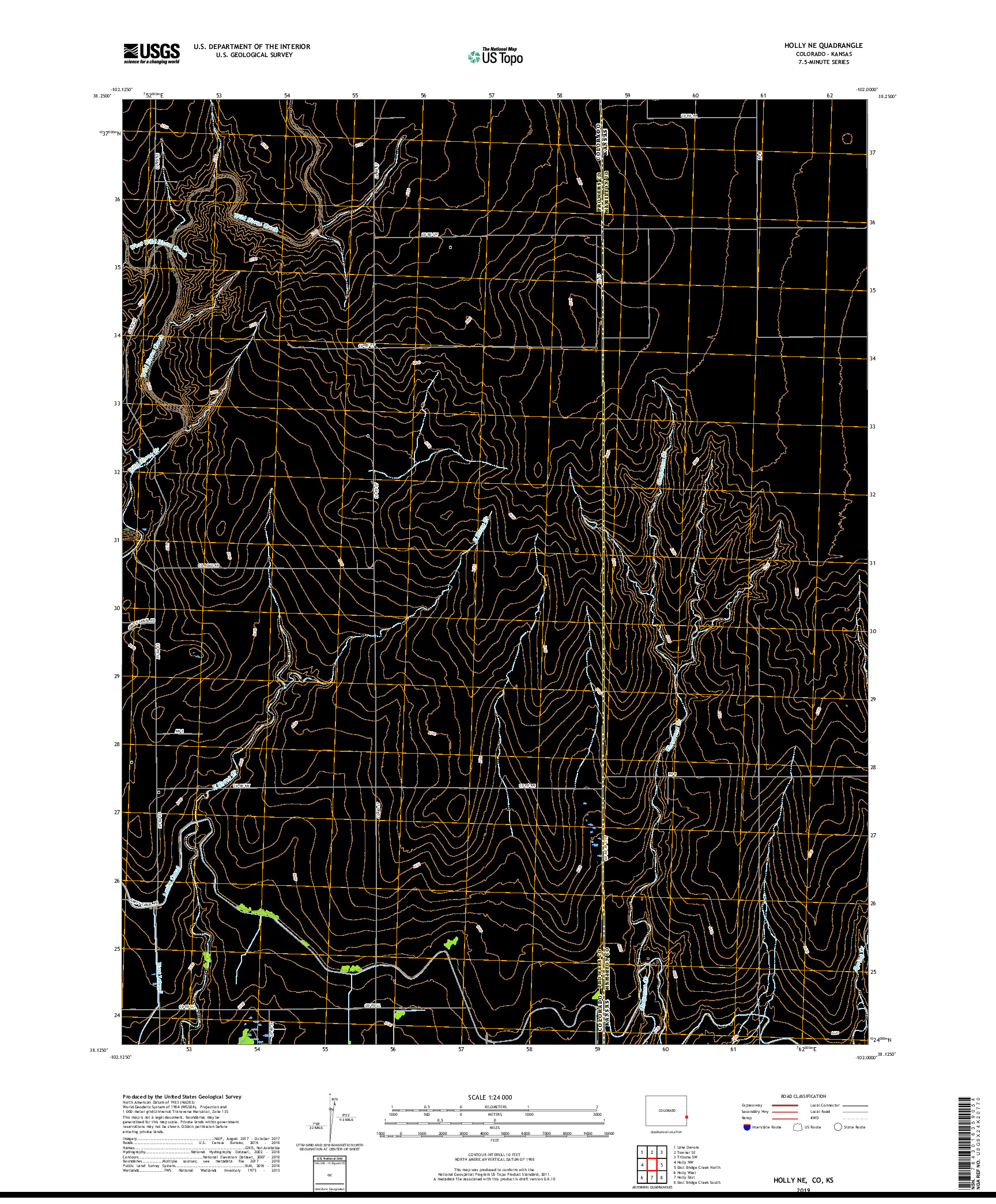 USGS US TOPO 7.5-MINUTE MAP FOR HOLLY NE, CO,KS 2019