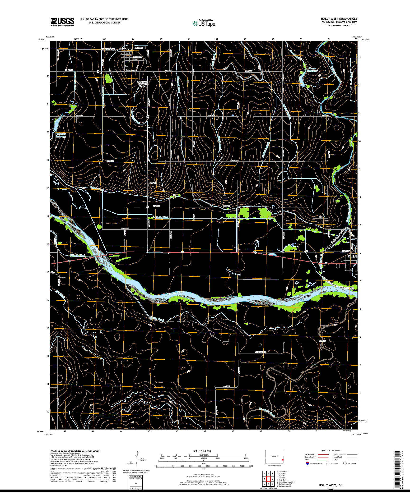 USGS US TOPO 7.5-MINUTE MAP FOR HOLLY WEST, CO 2019