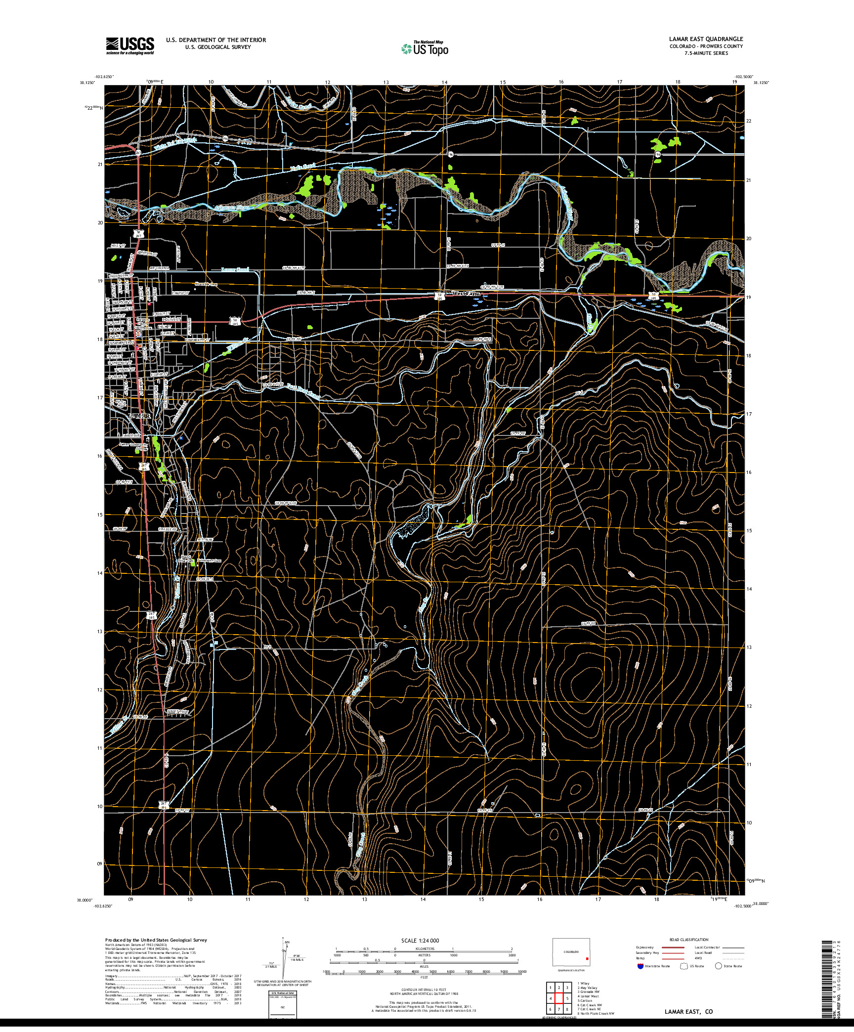 USGS US TOPO 7.5-MINUTE MAP FOR LAMAR EAST, CO 2019