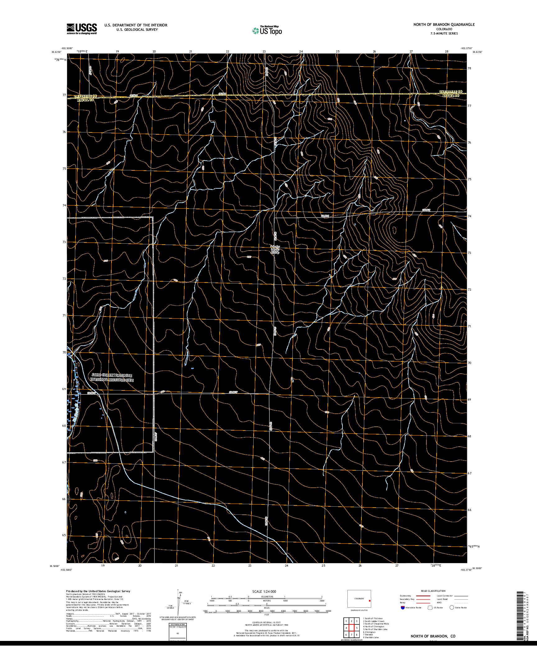 USGS US TOPO 7.5-MINUTE MAP FOR NORTH OF BRANDON, CO 2019