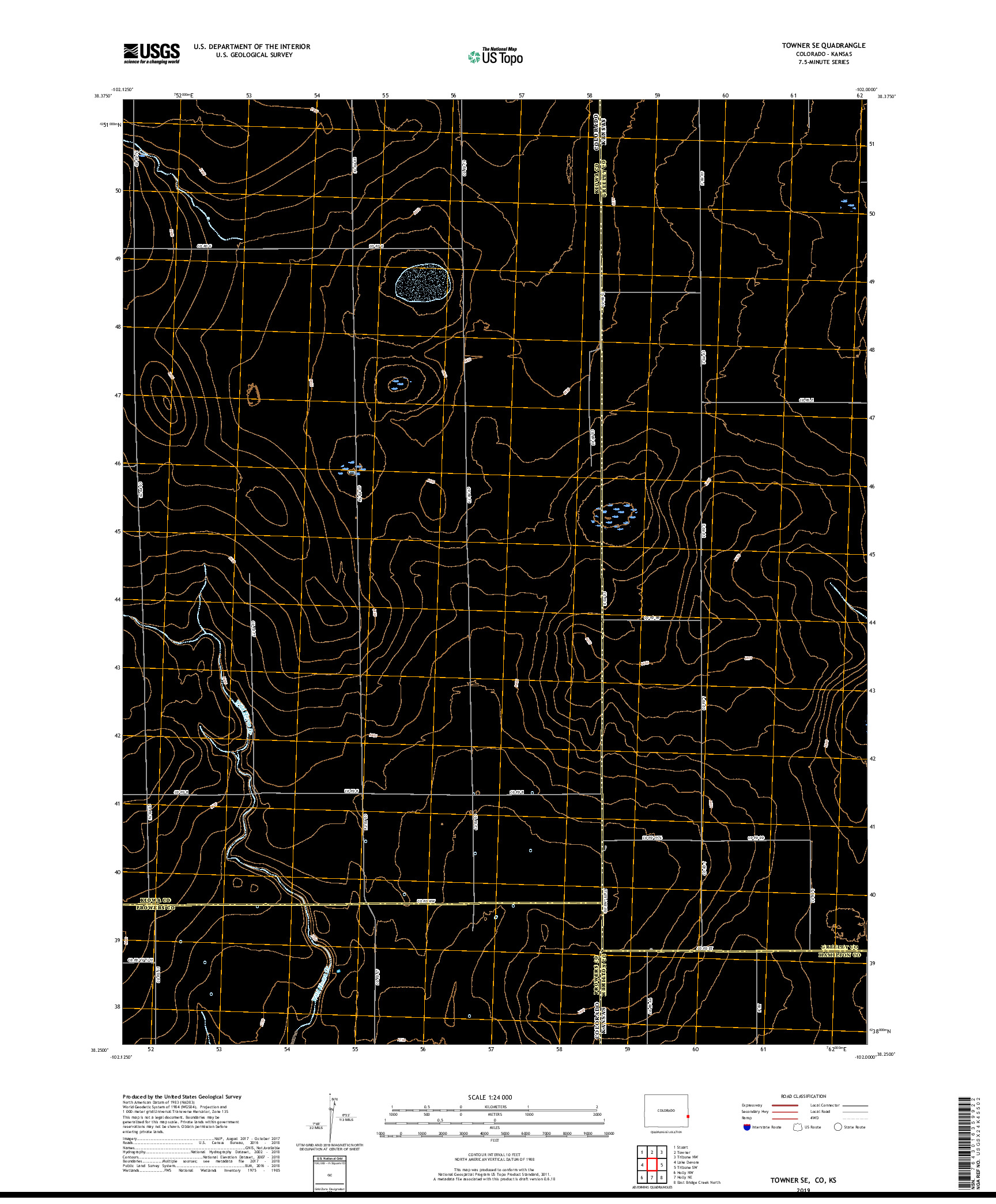 USGS US TOPO 7.5-MINUTE MAP FOR TOWNER SE, CO,KS 2019
