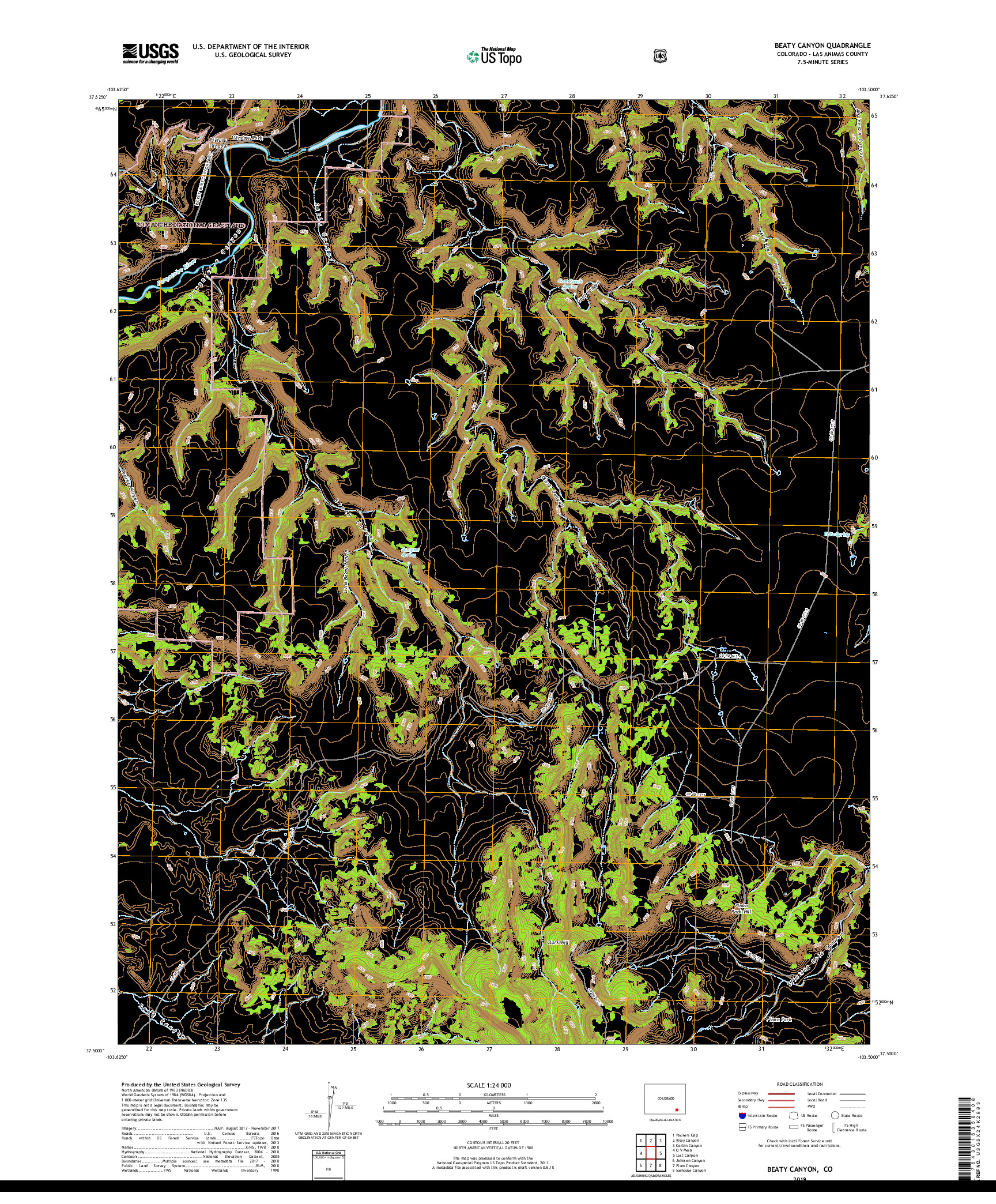 USGS US TOPO 7.5-MINUTE MAP FOR BEATY CANYON, CO 2019