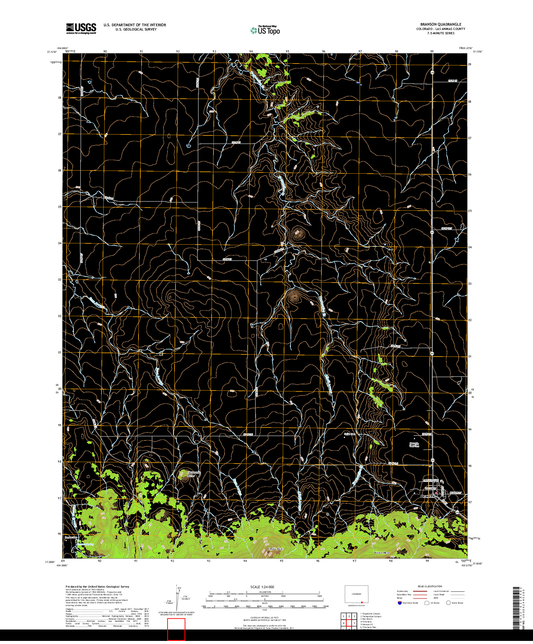 USGS US TOPO 7.5-MINUTE MAP FOR BRANSON, CO 2019