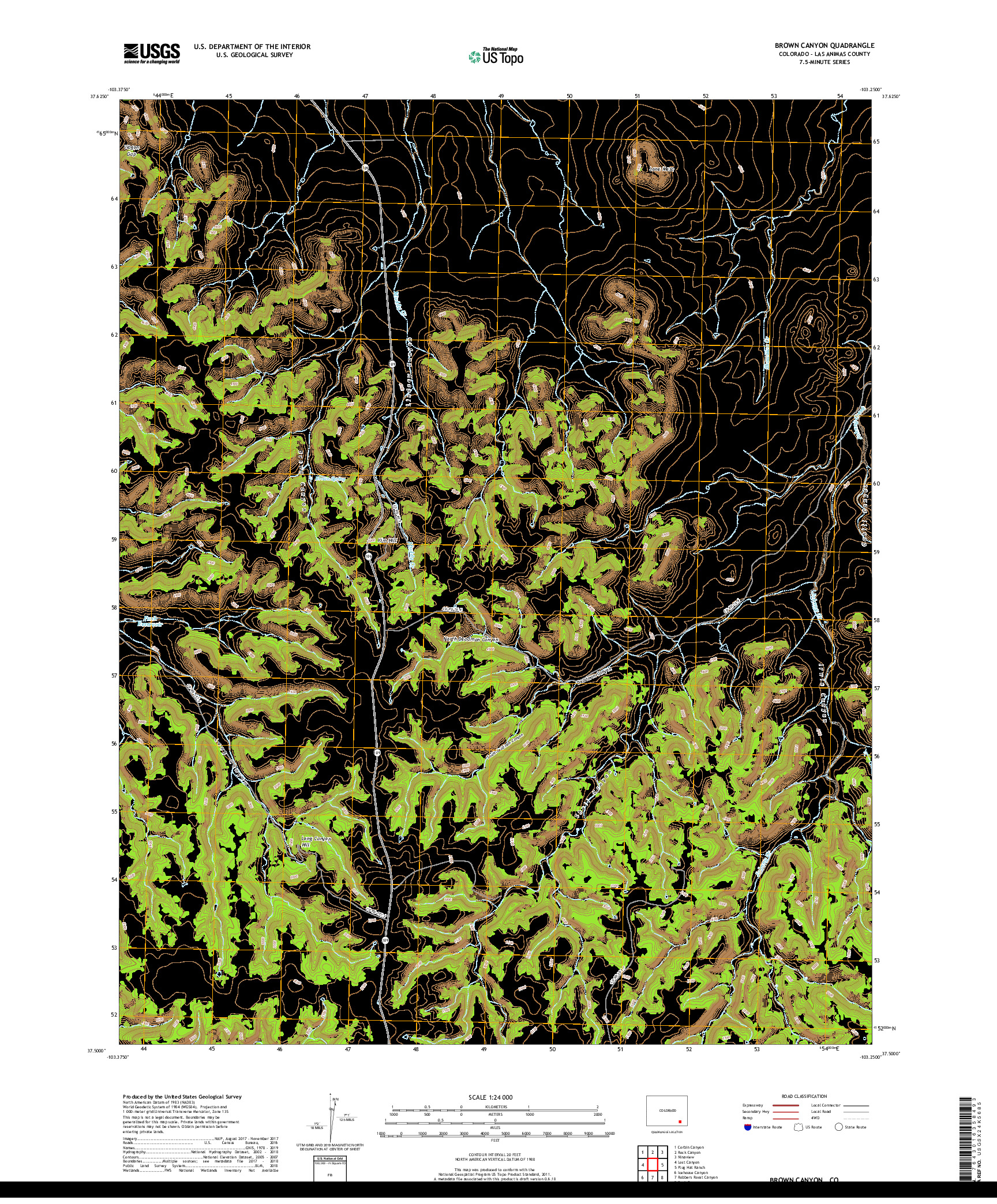 USGS US TOPO 7.5-MINUTE MAP FOR BROWN CANYON, CO 2019