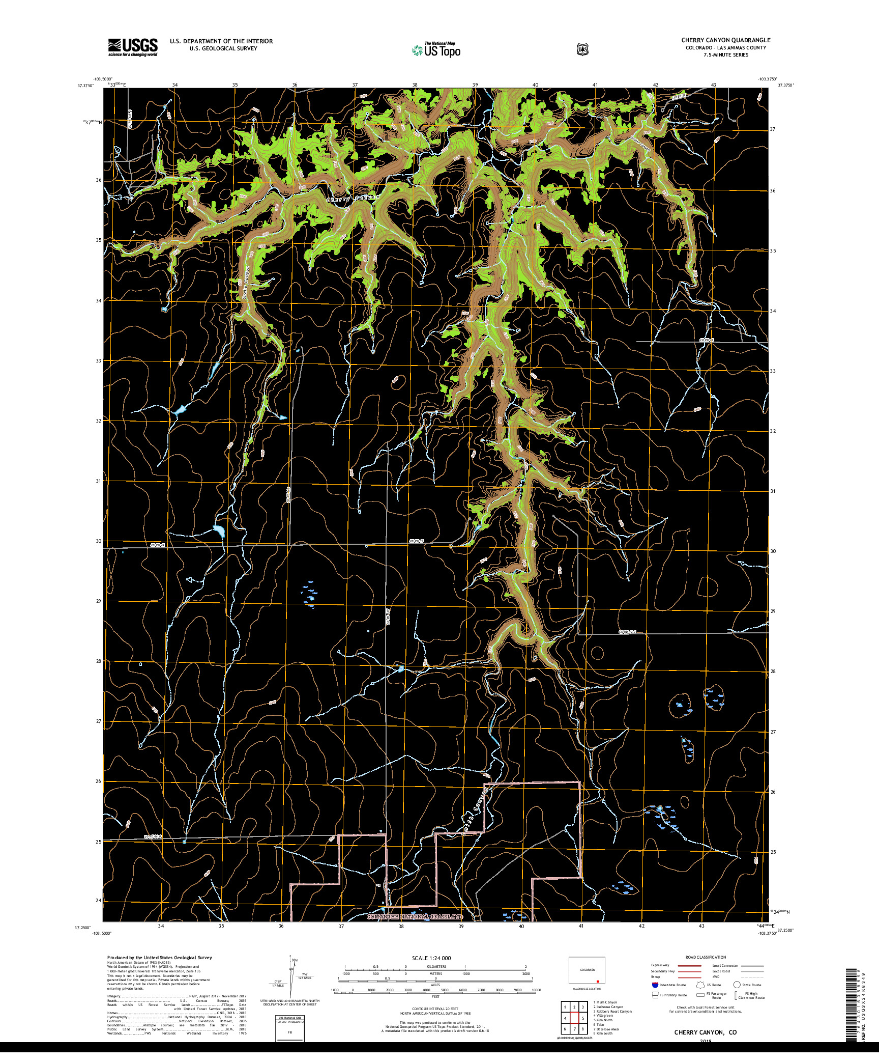 USGS US TOPO 7.5-MINUTE MAP FOR CHERRY CANYON, CO 2019