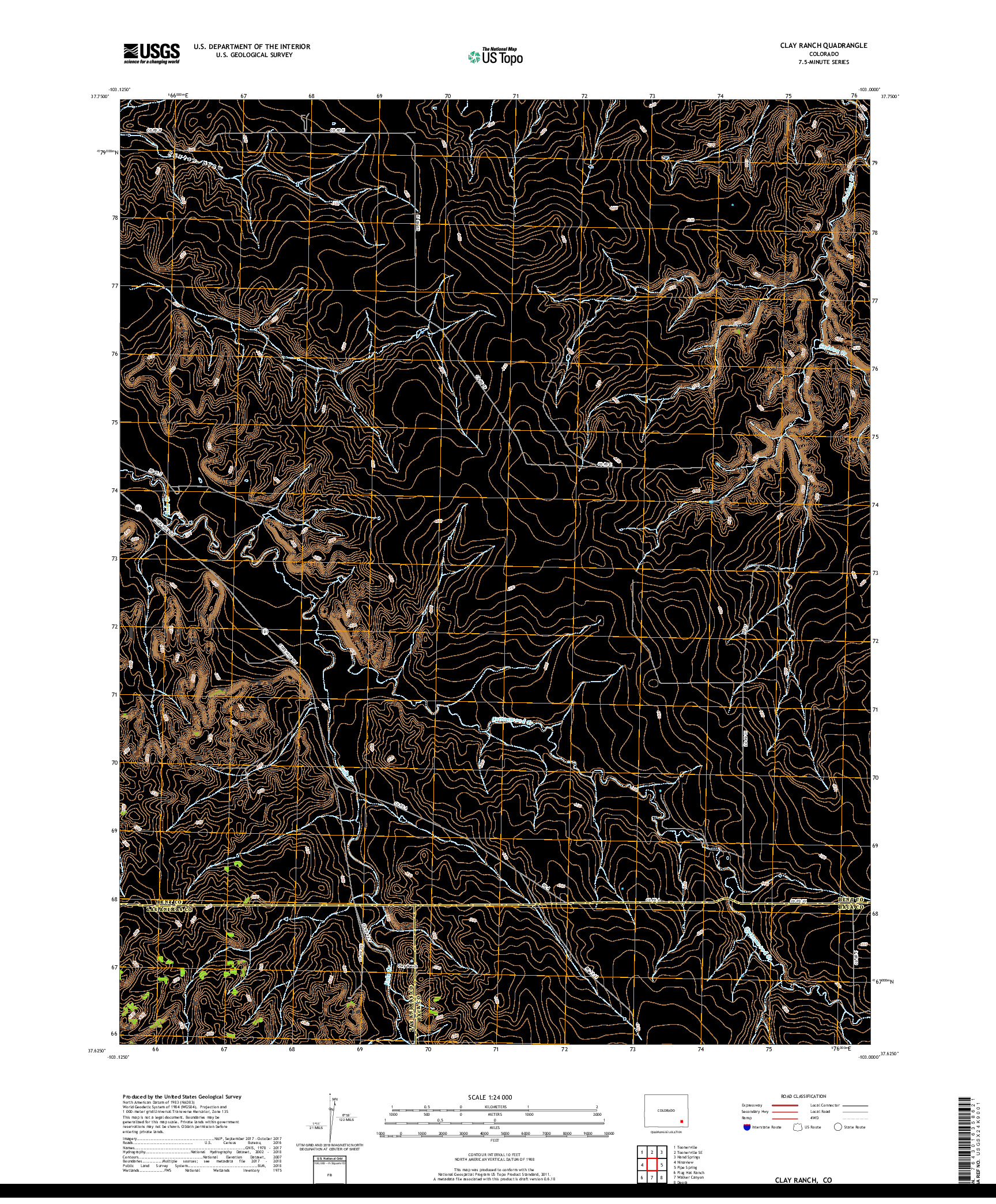 USGS US TOPO 7.5-MINUTE MAP FOR CLAY RANCH, CO 2019
