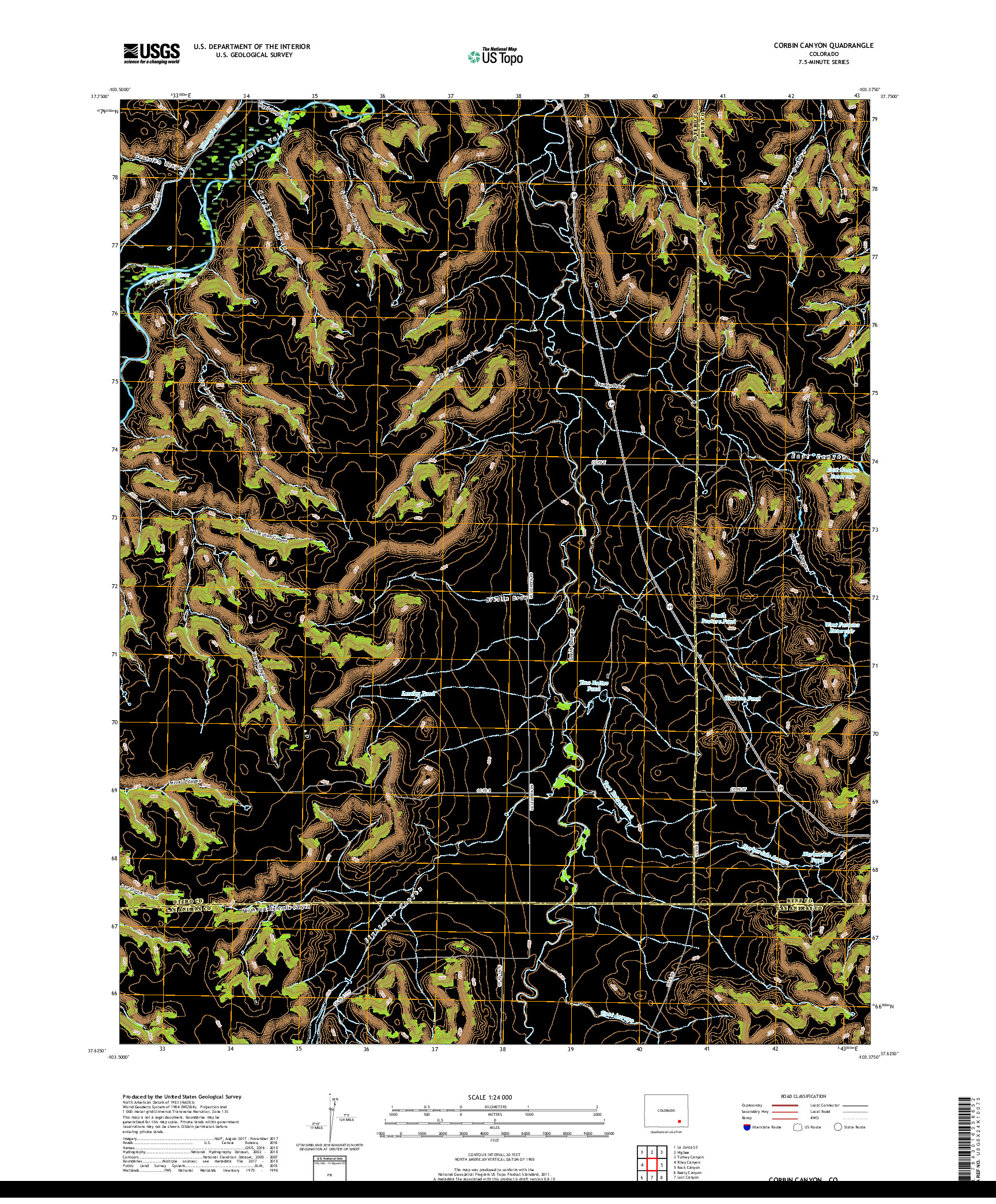 USGS US TOPO 7.5-MINUTE MAP FOR CORBIN CANYON, CO 2019