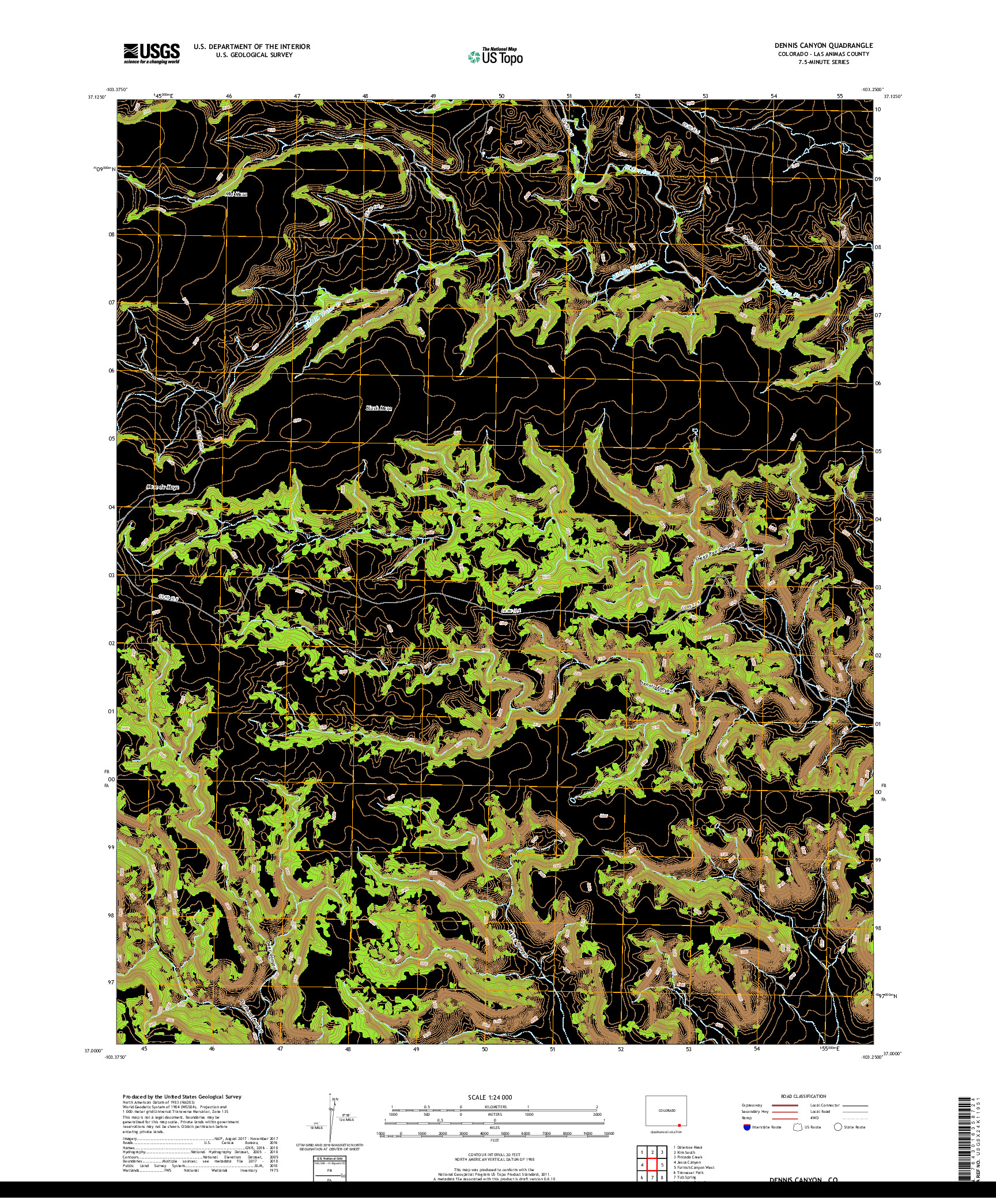 USGS US TOPO 7.5-MINUTE MAP FOR DENNIS CANYON, CO 2019