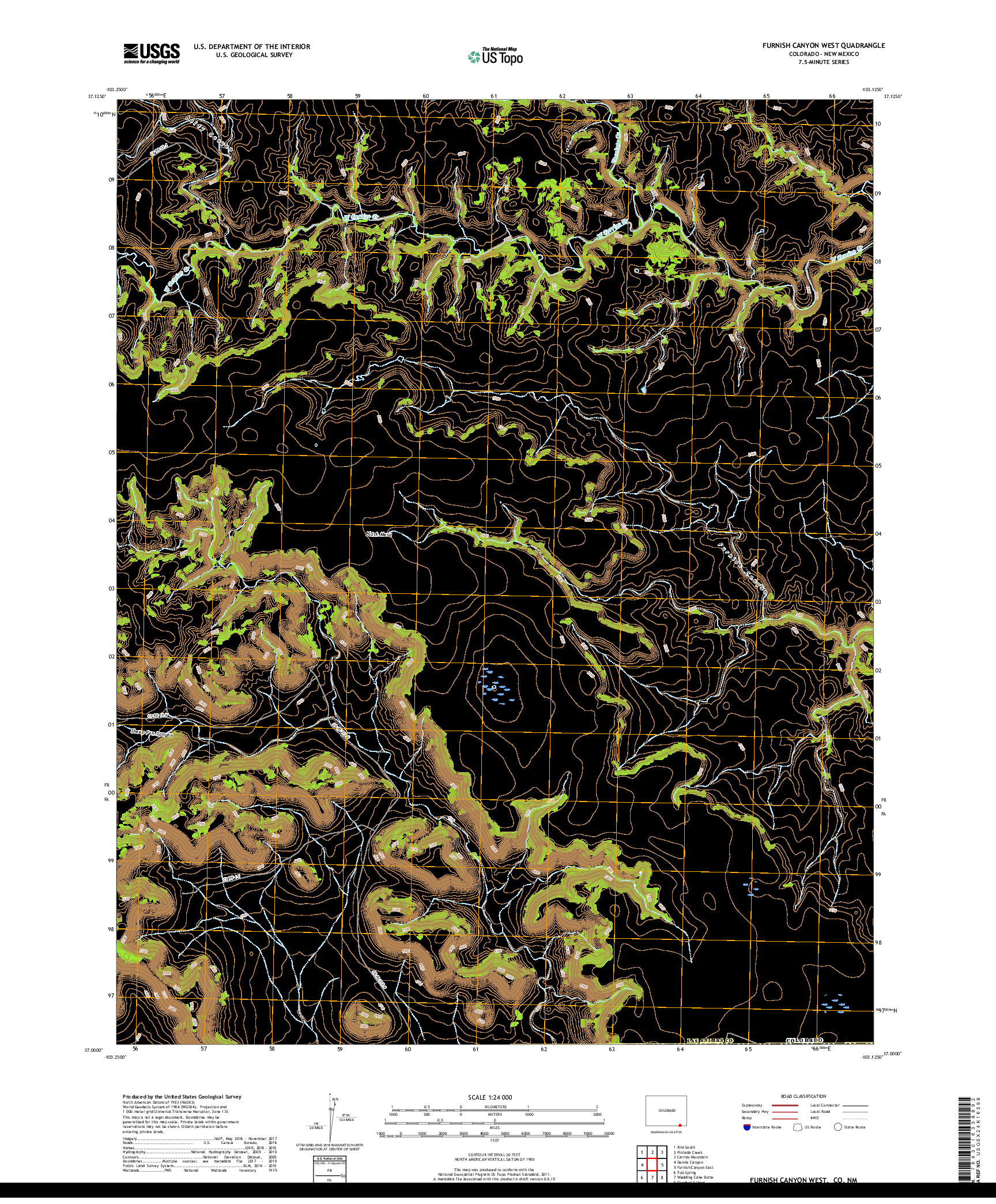 USGS US TOPO 7.5-MINUTE MAP FOR FURNISH CANYON WEST, CO,NM 2019