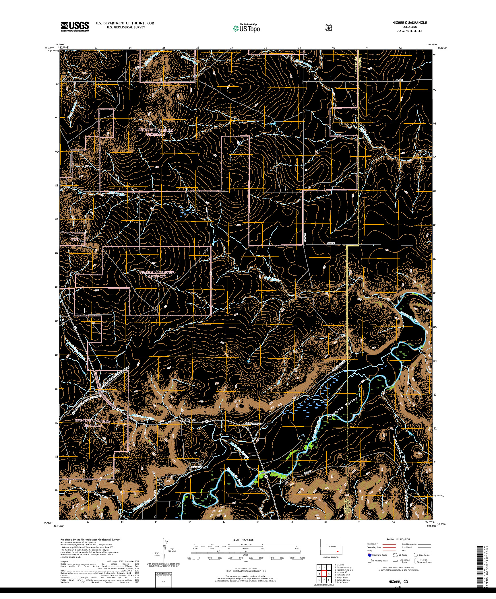 USGS US TOPO 7.5-MINUTE MAP FOR HIGBEE, CO 2019