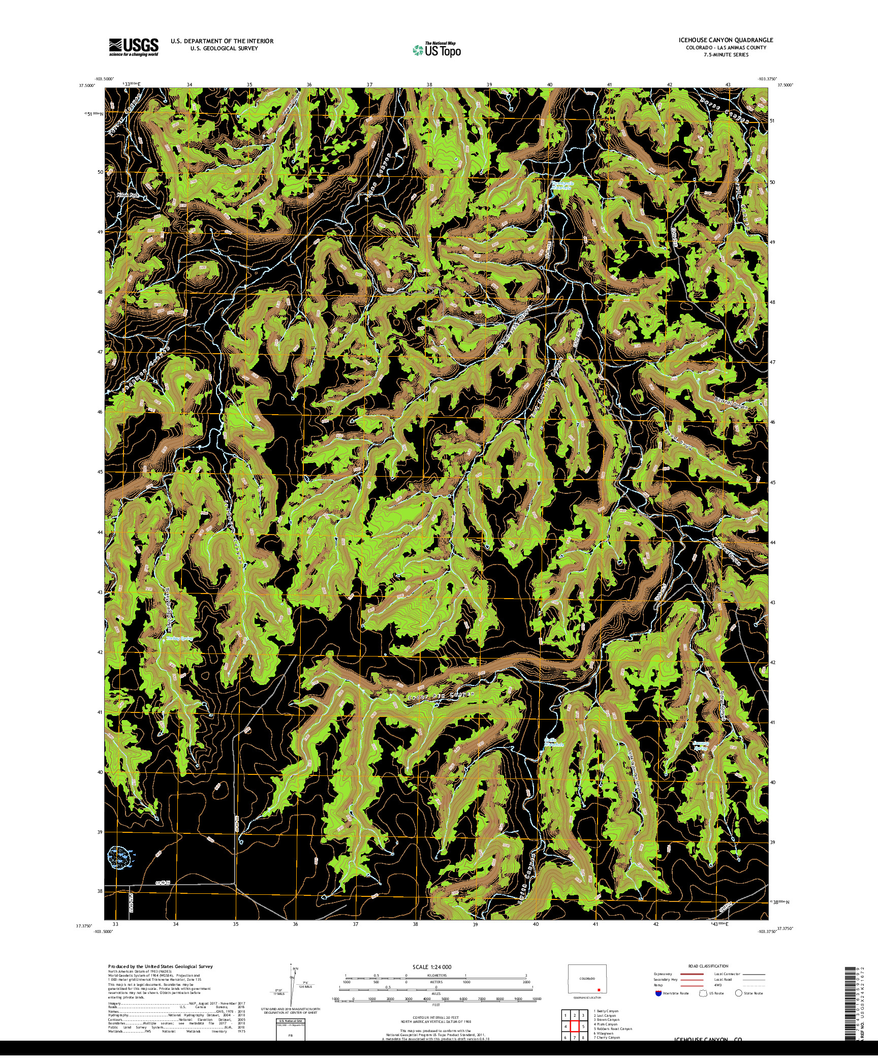 USGS US TOPO 7.5-MINUTE MAP FOR ICEHOUSE CANYON, CO 2019