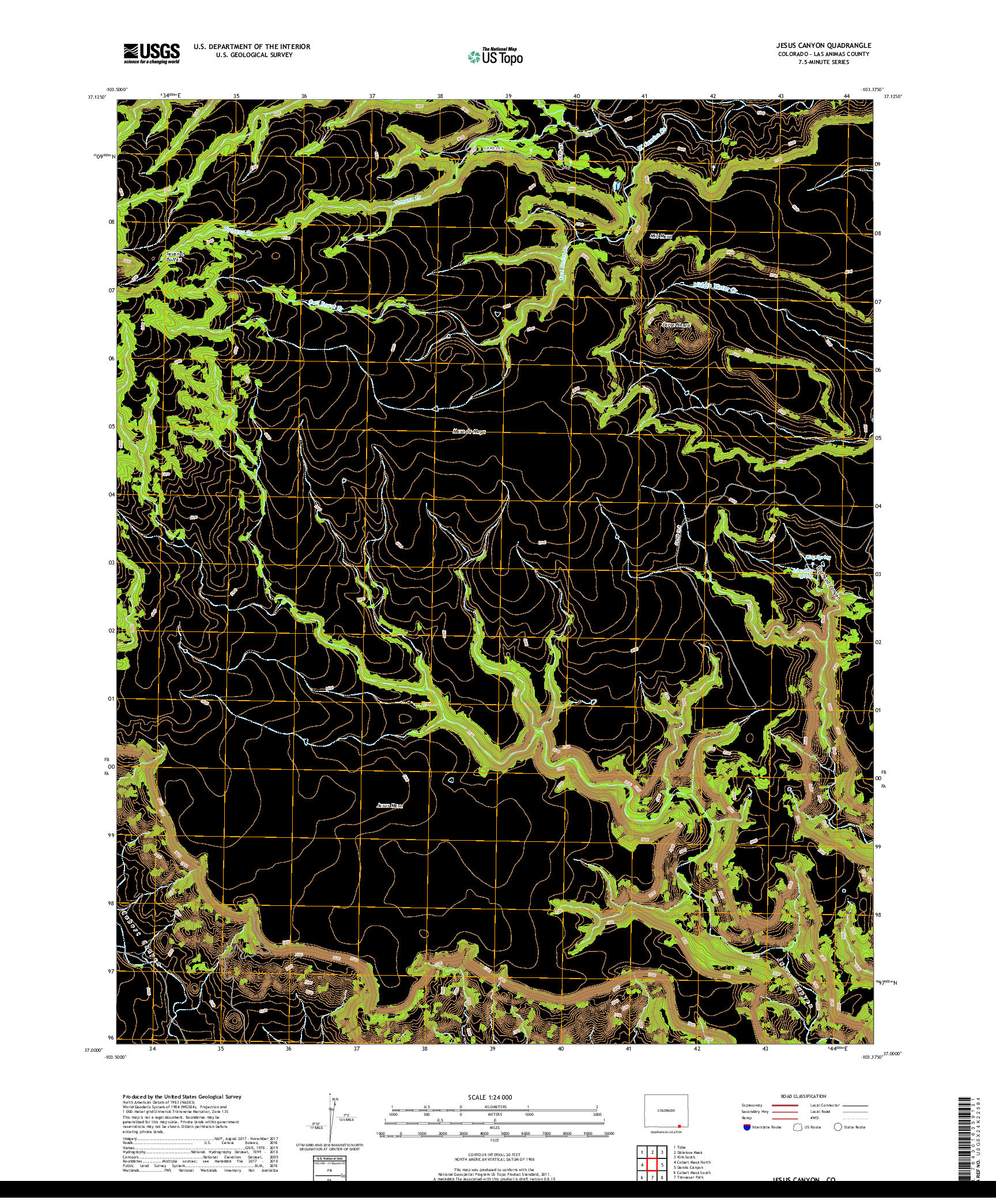 USGS US TOPO 7.5-MINUTE MAP FOR JESUS CANYON, CO 2019