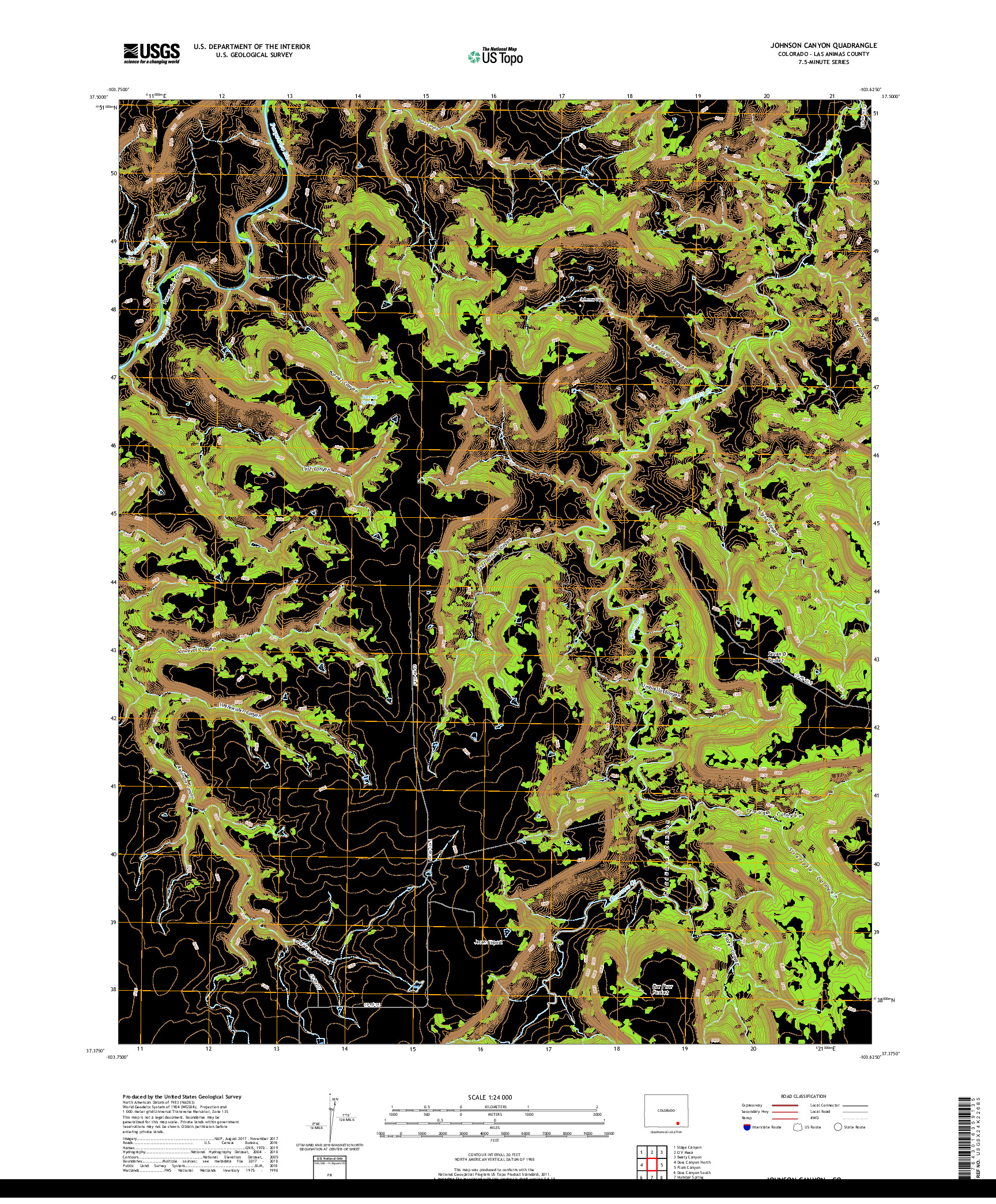 USGS US TOPO 7.5-MINUTE MAP FOR JOHNSON CANYON, CO 2019