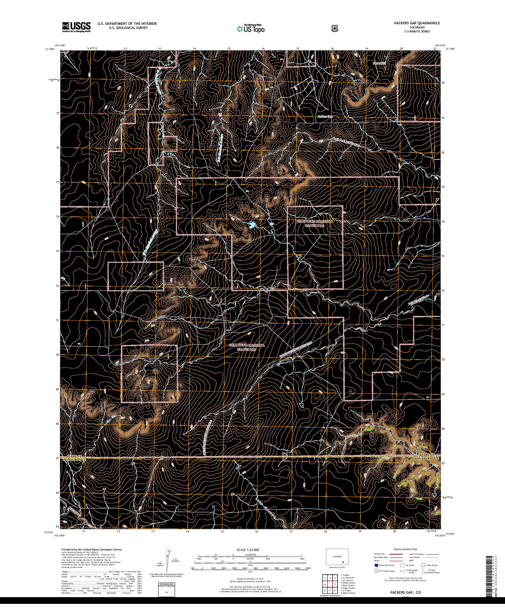 USGS US TOPO 7.5-MINUTE MAP FOR PACKERS GAP, CO 2019