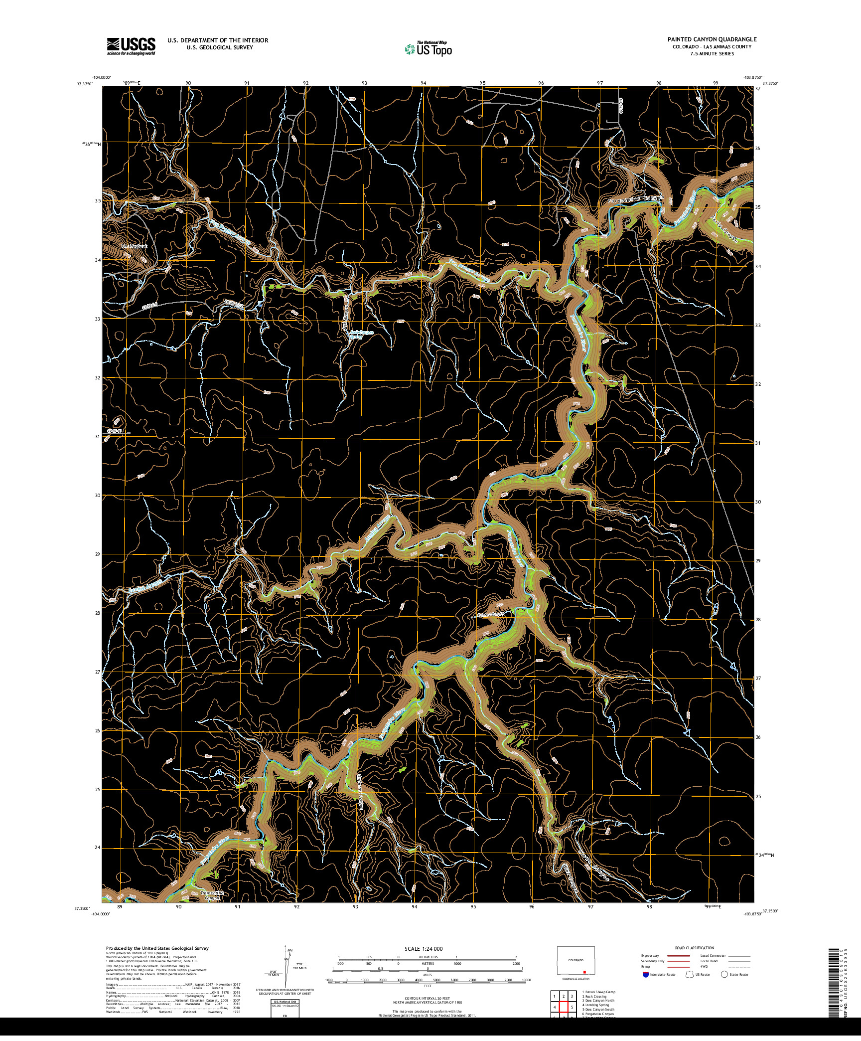 USGS US TOPO 7.5-MINUTE MAP FOR PAINTED CANYON, CO 2019